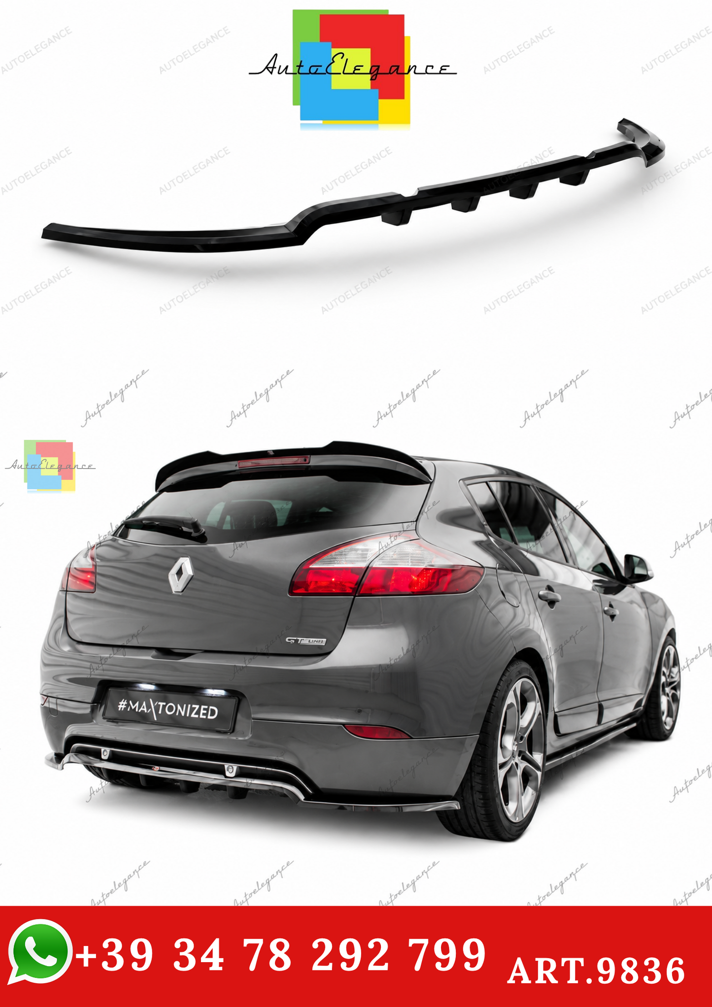 🔥ART.9836 SPLITTER POSTERIORE (CON BARRE VERTICALI) PER RENAULT MEGANE GT MK3🔥