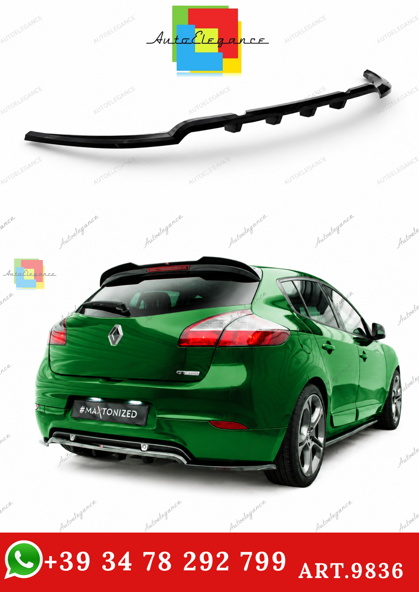 🔥ART.9836 SPLITTER POSTERIORE (CON BARRE VERTICALI) PER RENAULT MEGANE GT MK3🔥