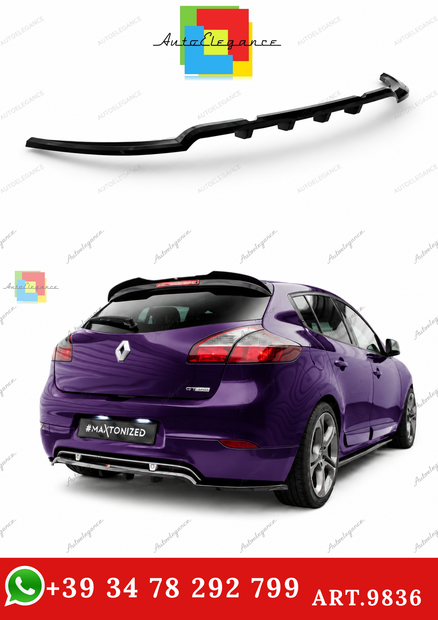🔥ART.9836 SPLITTER POSTERIORE (CON BARRE VERTICALI) PER RENAULT MEGANE GT MK3🔥