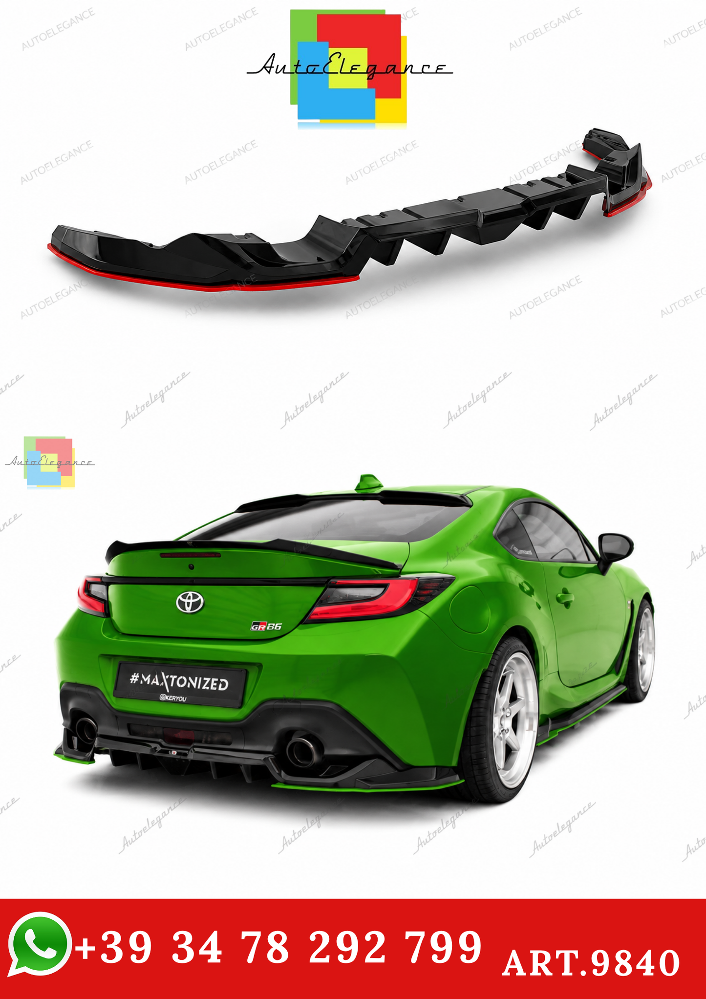 🔥ART.9840 SPLITTER POSTERIORE (CON BARRE VERTICALI) V.2 PER TOYOTA GR86 Mk1🔥