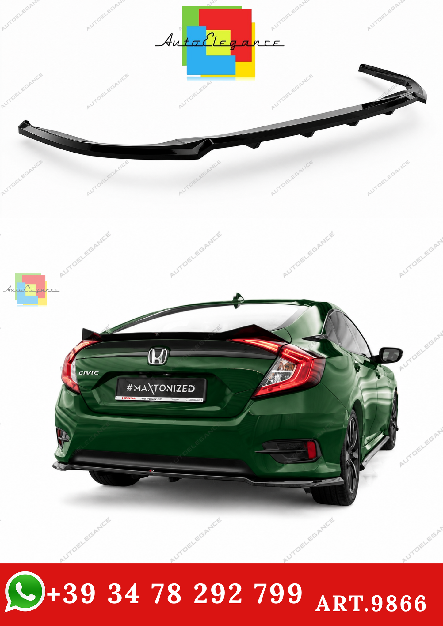 🔥ART.9866 SPLITTER POSTERIORE (CON BARRE VERTIVALI) PER HONDA CIVIC Mk10🔥