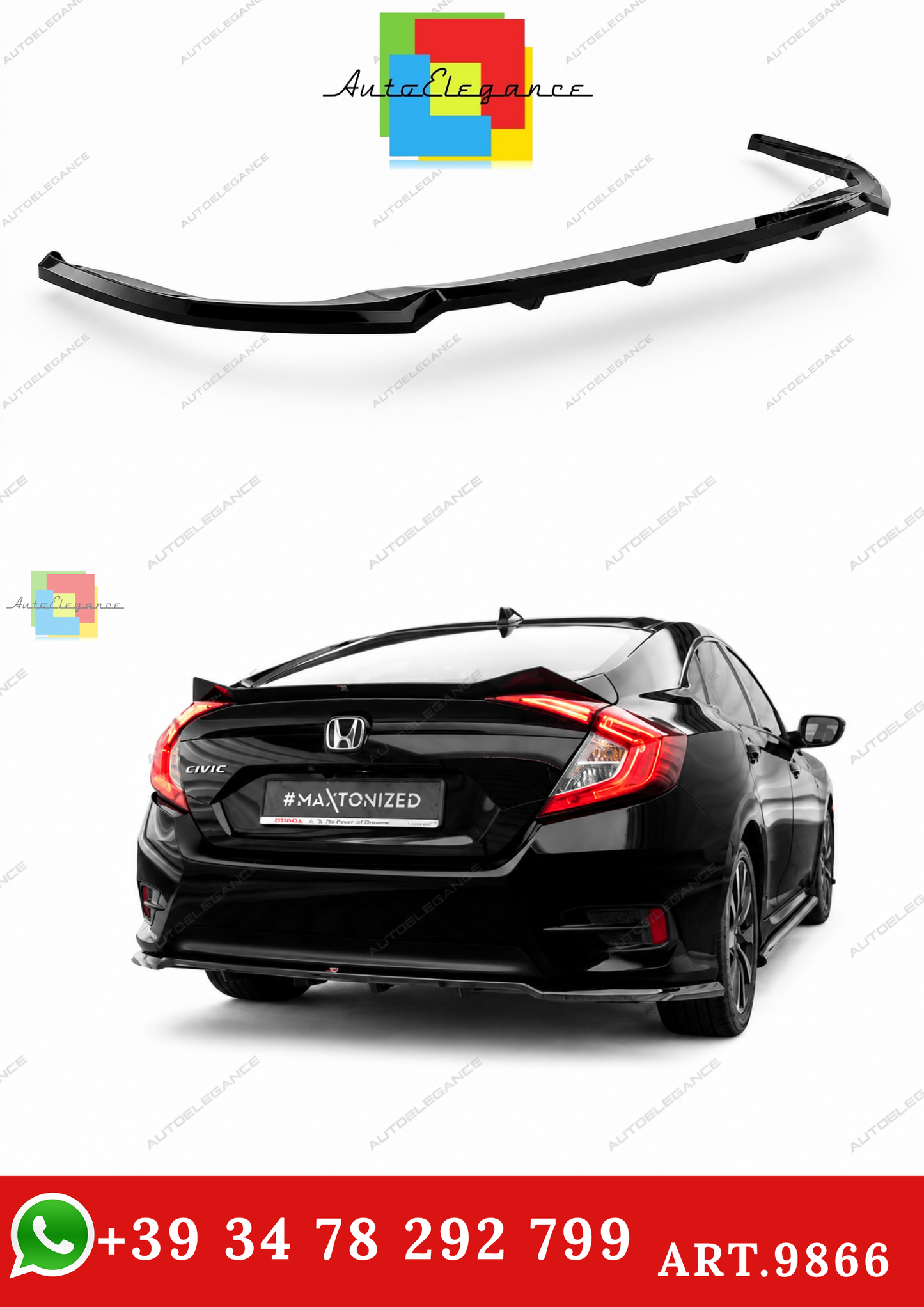 🔥ART.9866 SPLITTER POSTERIORE (CON BARRE VERTIVALI) PER HONDA CIVIC Mk10🔥