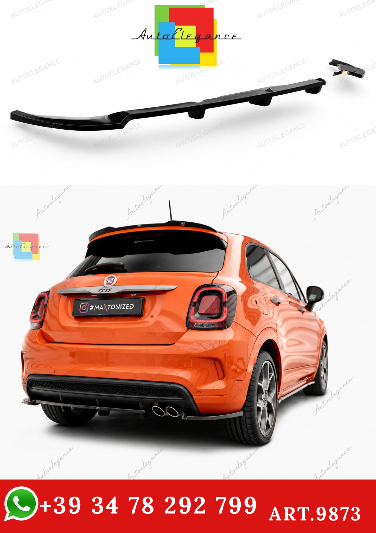 🔥ART.9873 SPLITTER POSTERIORE ADATTO PER FIAT 500X SPORT Mk1 FACELIFT🔥