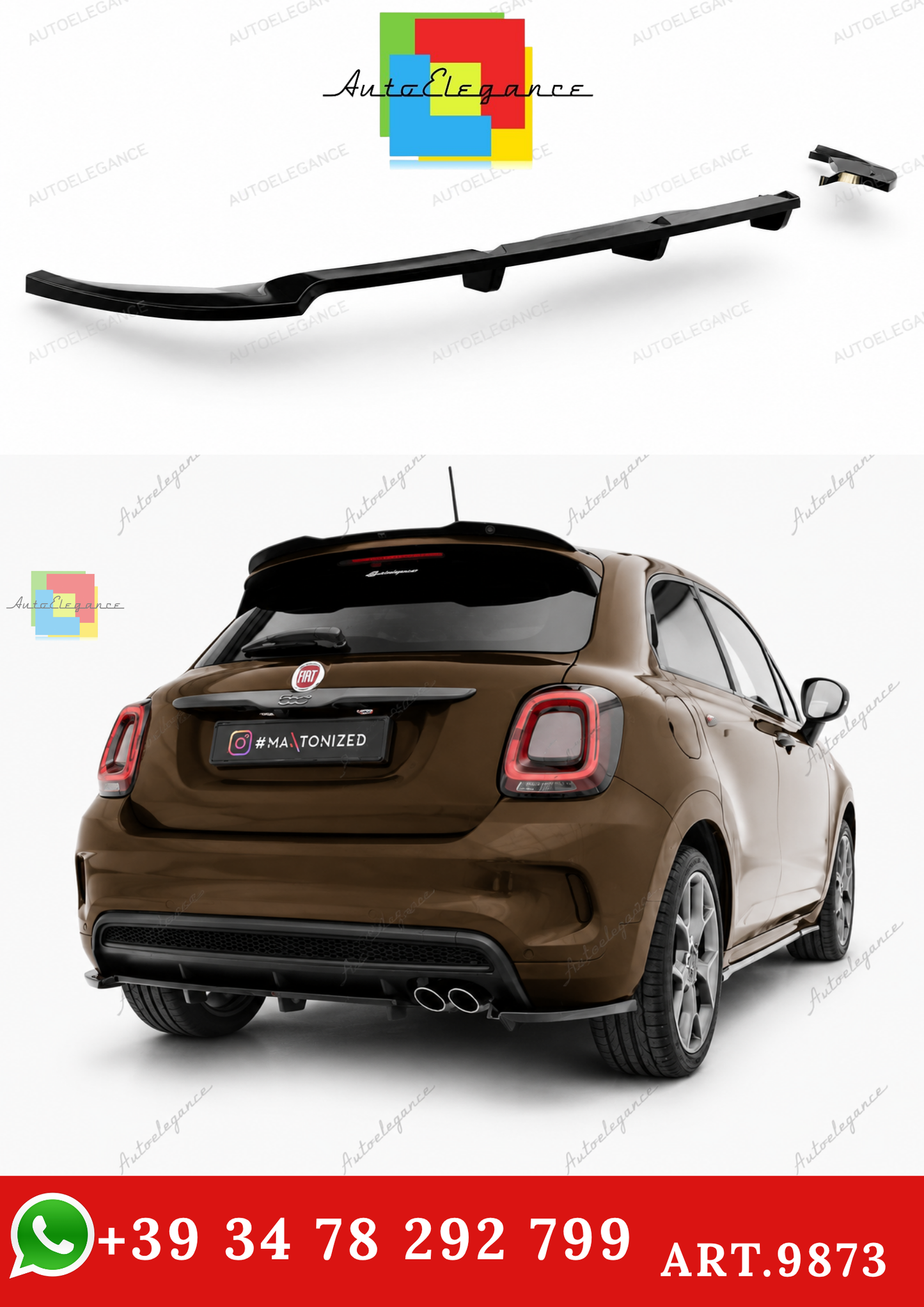 🔥ART.9873 SPLITTER POSTERIORE ADATTO PER FIAT 500X SPORT Mk1 FACELIFT🔥