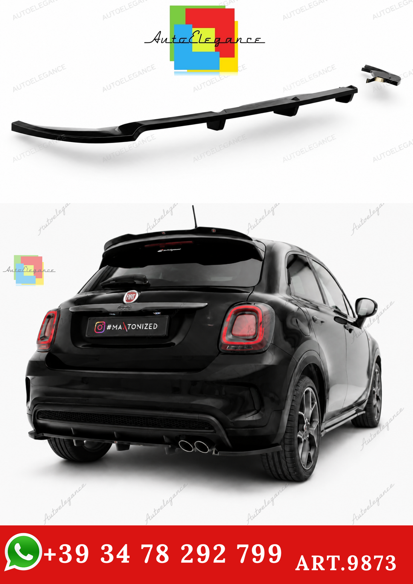 🔥ART.9873 SPLITTER POSTERIORE ADATTO PER FIAT 500X SPORT Mk1 FACELIFT🔥