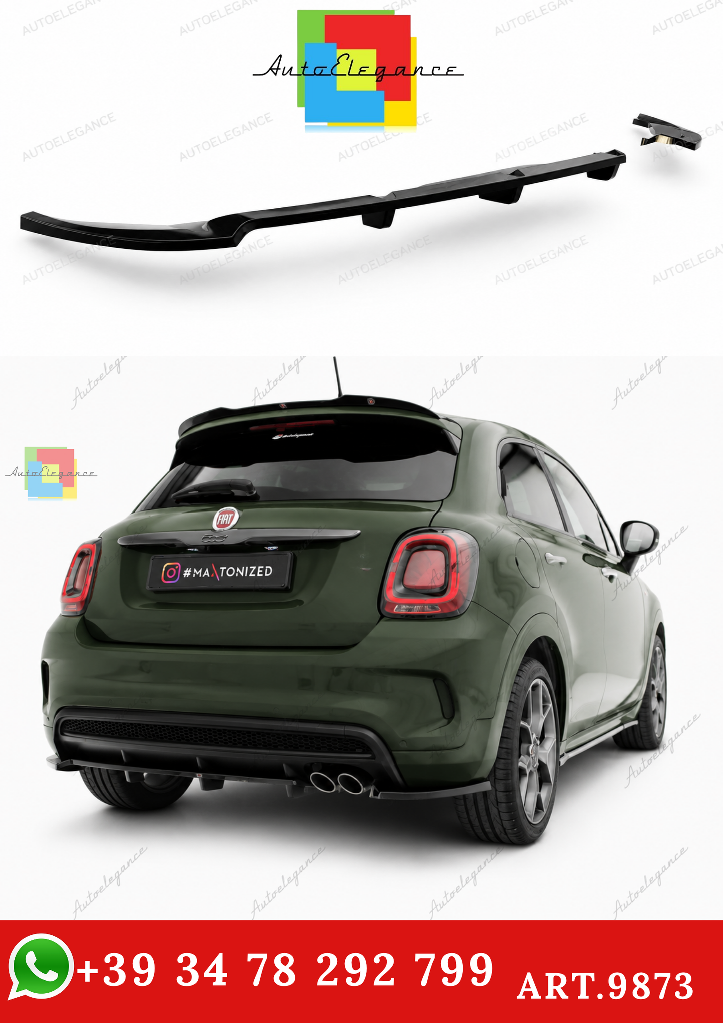 🔥ART.9873 SPLITTER POSTERIORE ADATTO PER FIAT 500X SPORT Mk1 FACELIFT🔥