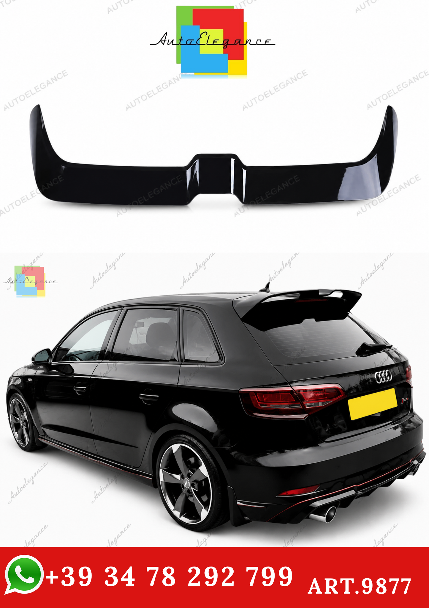 🔥ART.9877 SPOILER PER TETTO AUDI A3 S3 RS3 SPORTBACK NERO LUCIDO 13-20🔥