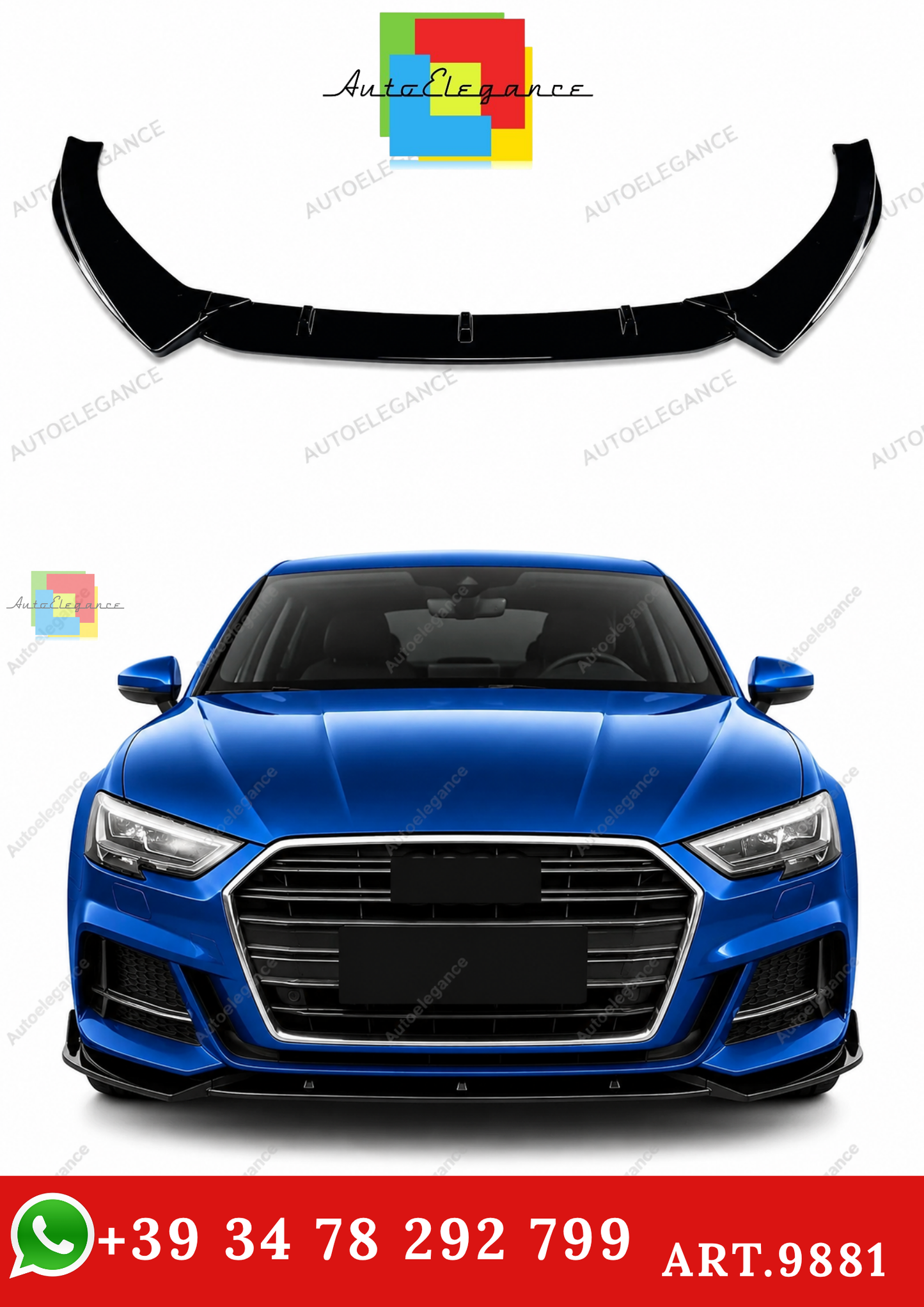 🔥ART.9881 SPLITTER ANTERIORE PER AUDI A3 S3 S LINE 8V NERO LUCIDO 17-20🔥