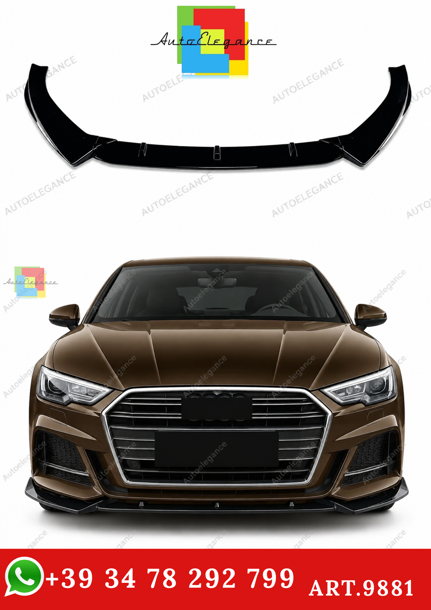 🔥ART.9881 SPLITTER ANTERIORE PER AUDI A3 S3 S LINE 8V NERO LUCIDO 17-20🔥