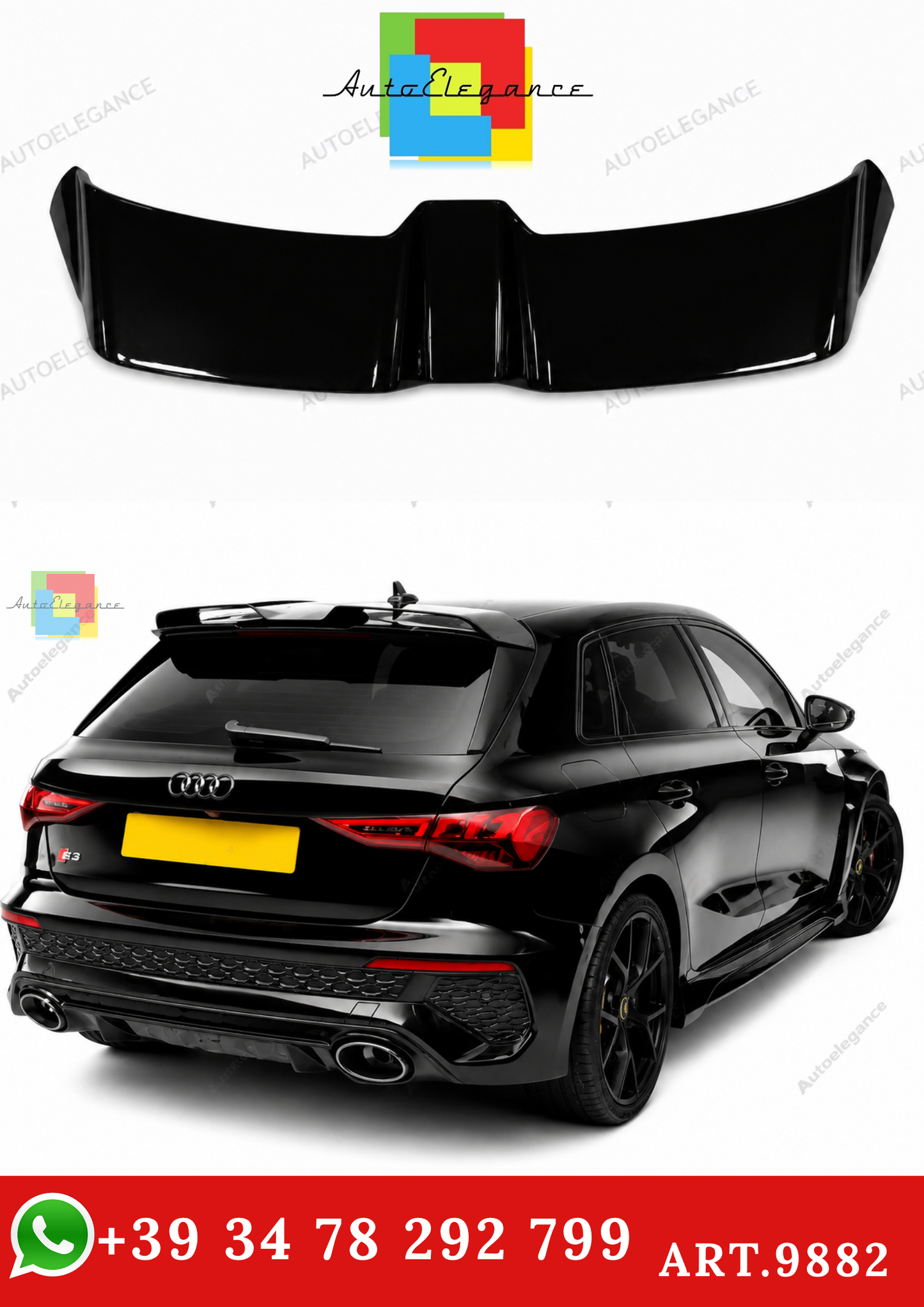 🔥ART.9882 SPOILER TETTO PER AUDI A3 S3 RS3 8Y SPORTBACK NERO LUCIDO 2020+🔥