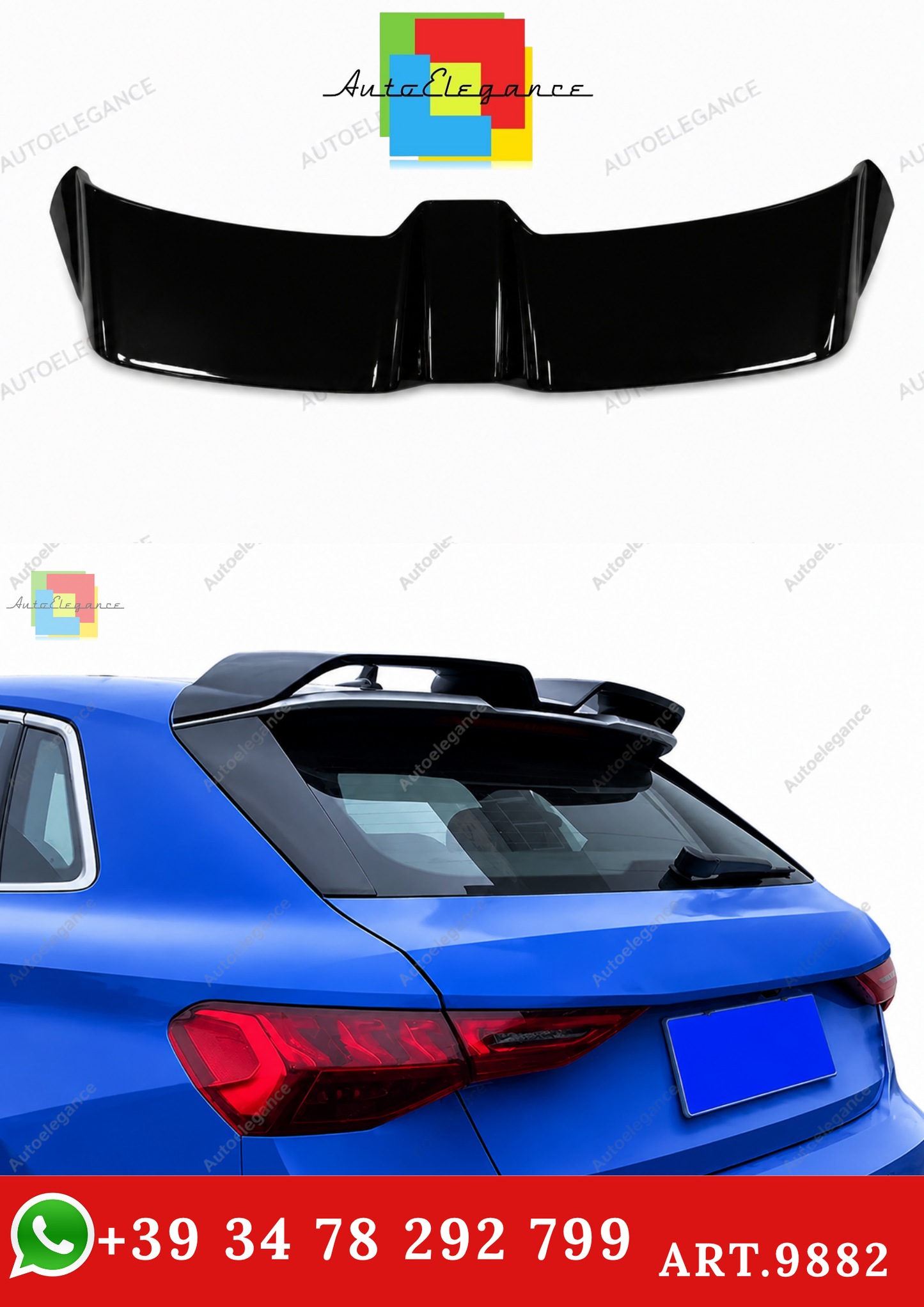 🔥ART.9882 SPOILER TETTO PER AUDI A3 S3 RS3 8Y SPORTBACK NERO LUCIDO 2020+🔥