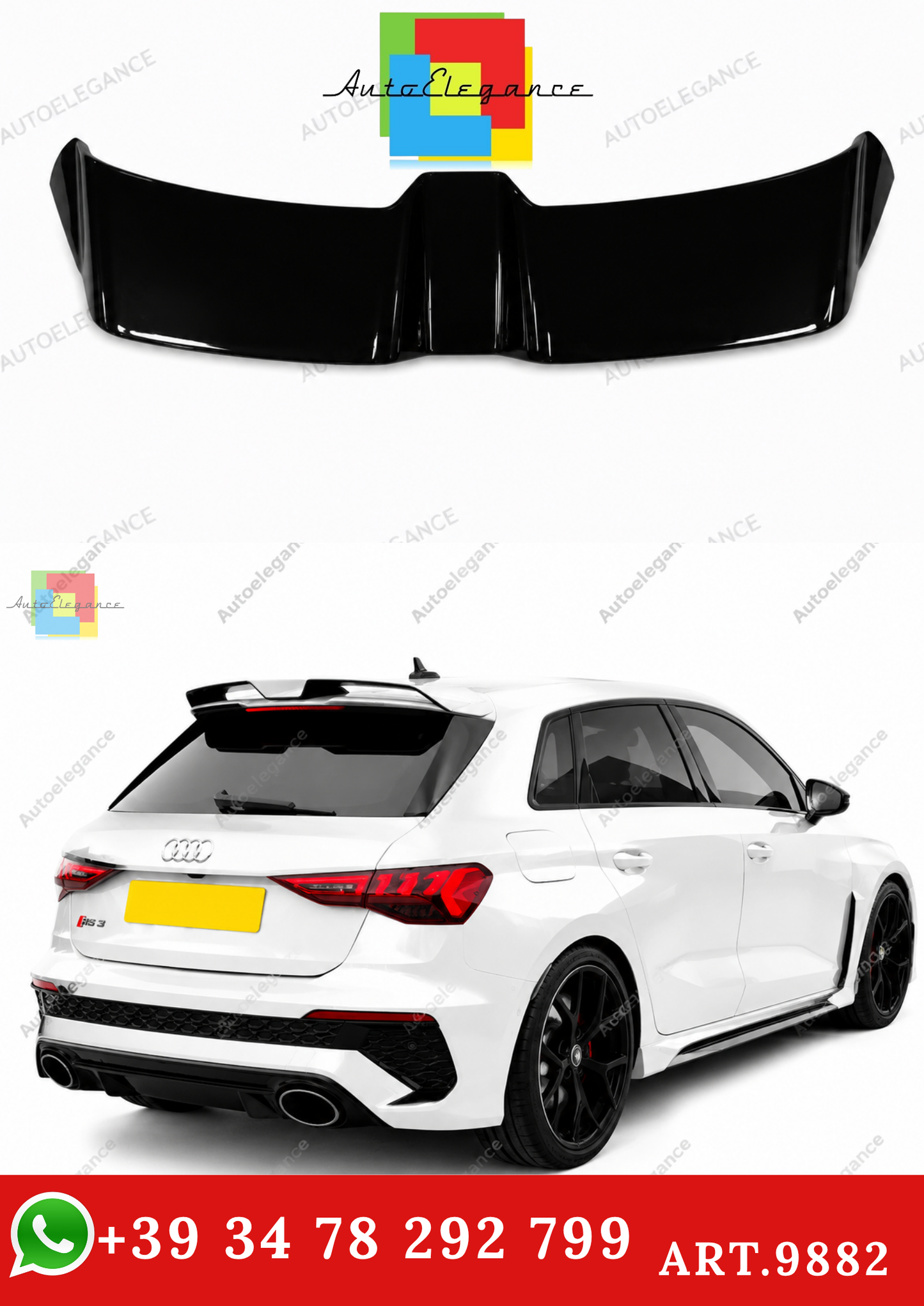 🔥ART.9882 SPOILER TETTO PER AUDI A3 S3 RS3 8Y SPORTBACK NERO LUCIDO 2020+🔥