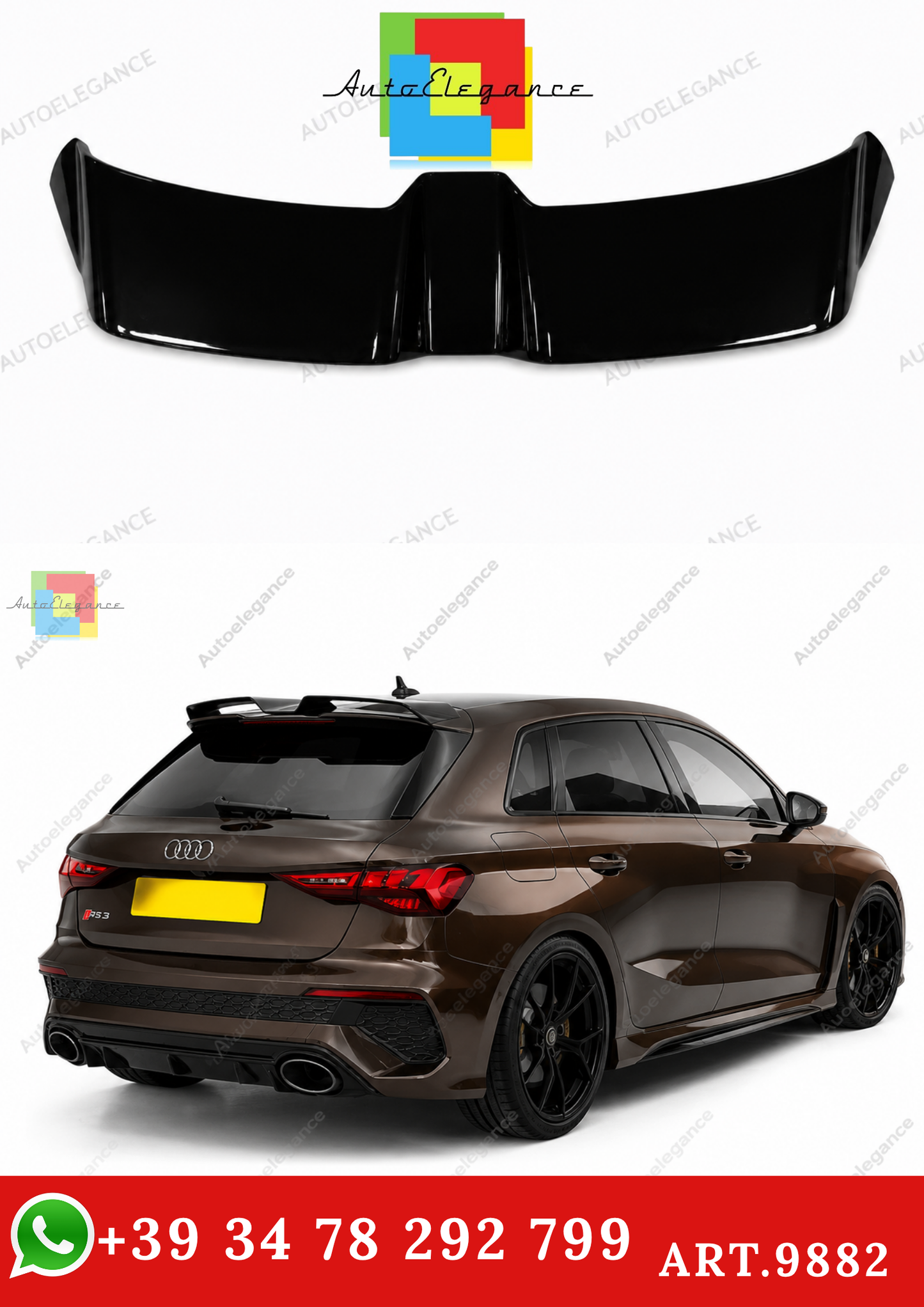 🔥ART.9882 SPOILER TETTO PER AUDI A3 S3 RS3 8Y SPORTBACK NERO LUCIDO 2020+🔥