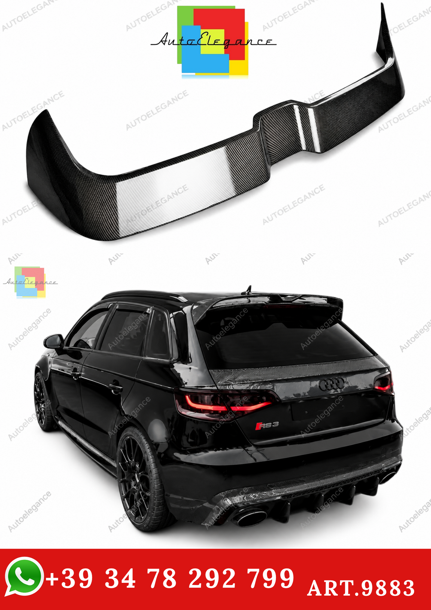 🔥ART.9883 SPOILER IN FIBRA DI CARBONIO PER AUDI A3 S3 RS3 8V SPORTBACK 13-20🔥