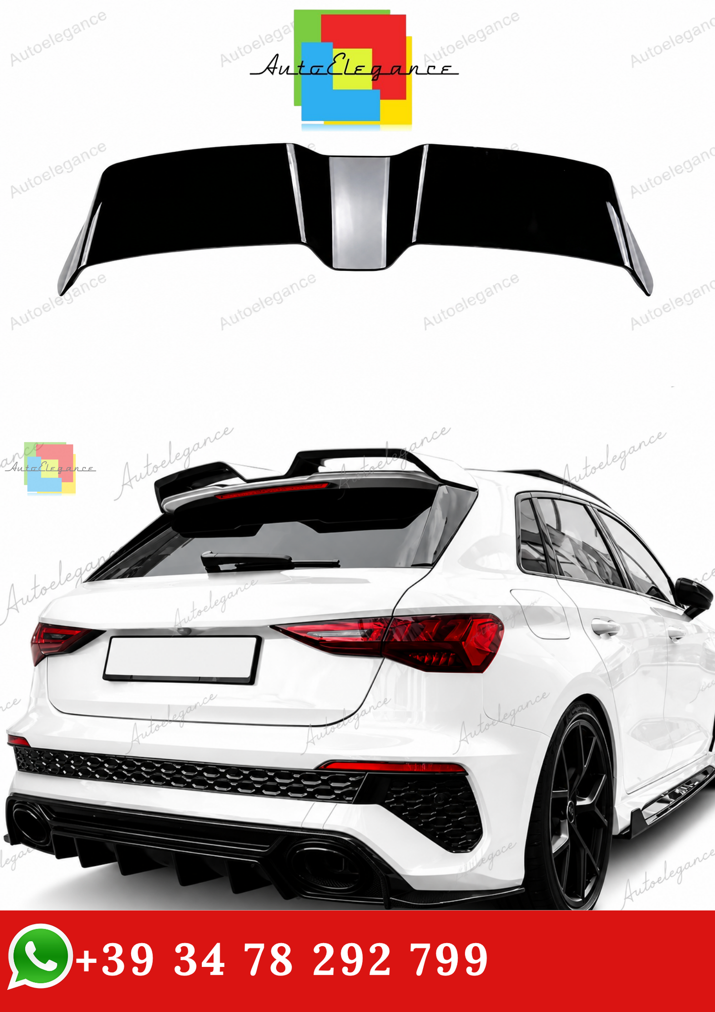 🔥SPOILER POSTERIORE PER TETTO AUDI A3 S3 RS3 8Y SPORTBACK 21-24 NERO LUCIDO🔥