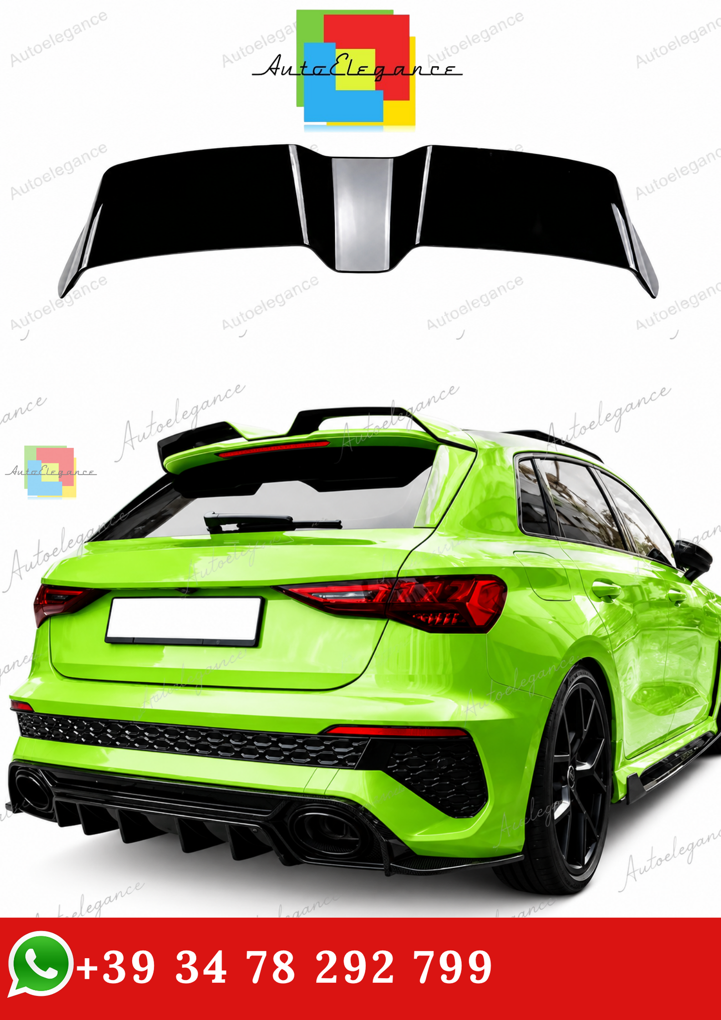 🔥SPOILER POSTERIORE PER TETTO AUDI A3 S3 RS3 8Y SPORTBACK 21-24 NERO LUCIDO🔥