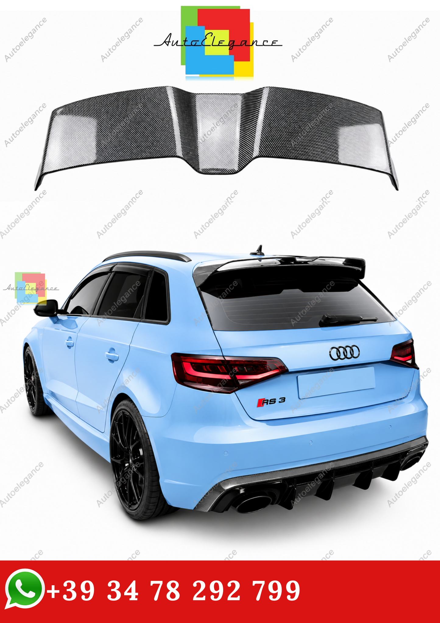 🔥SPOILER POSTERIORE PER TETTO AUDI A3 S3 RS3 8Y SPORTBACK FIBER CARBON LOOK🔥