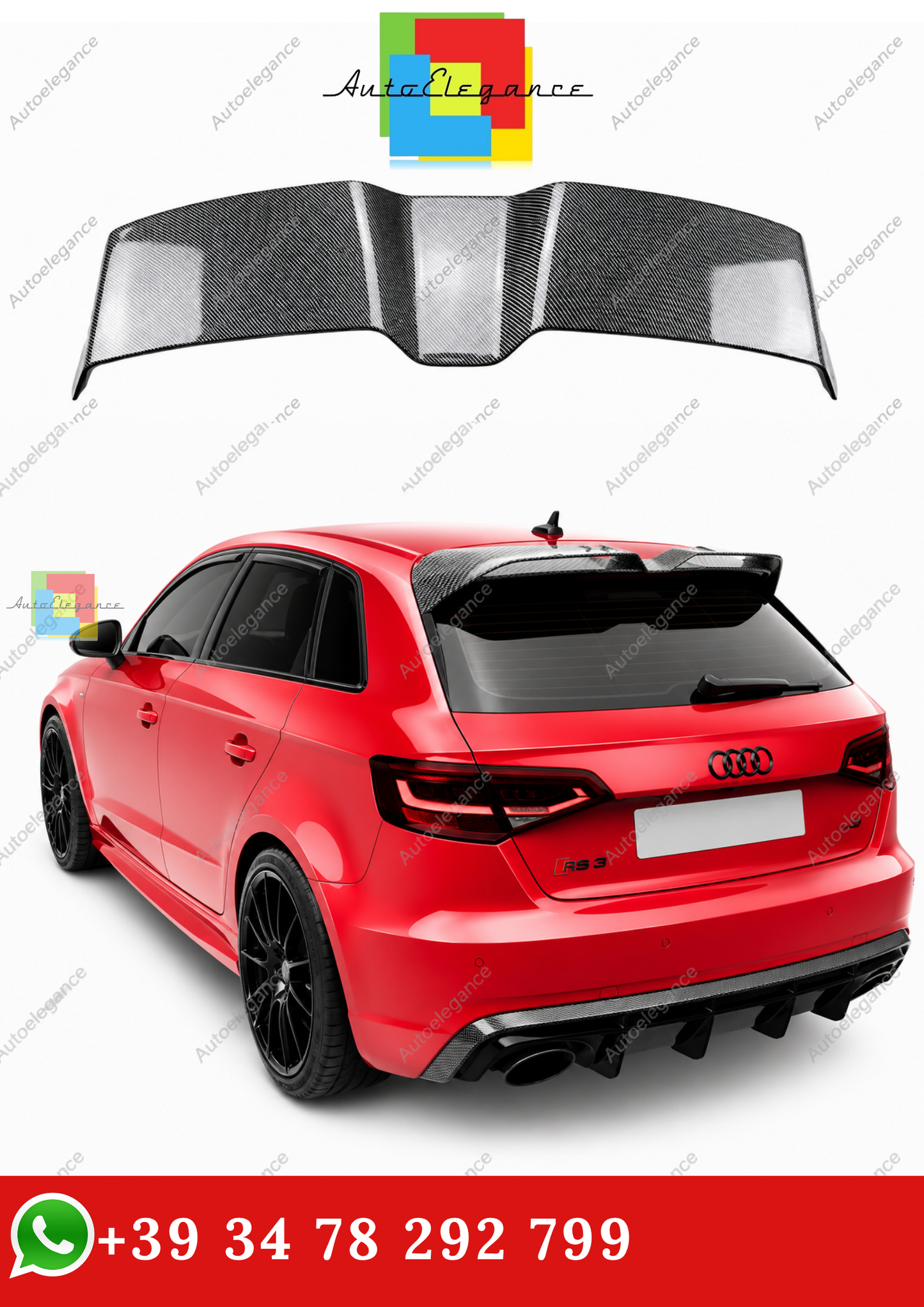 🔥SPOILER POSTERIORE PER TETTO AUDI A3 S3 RS3 8Y SPORTBACK FIBER CARBON LOOK🔥