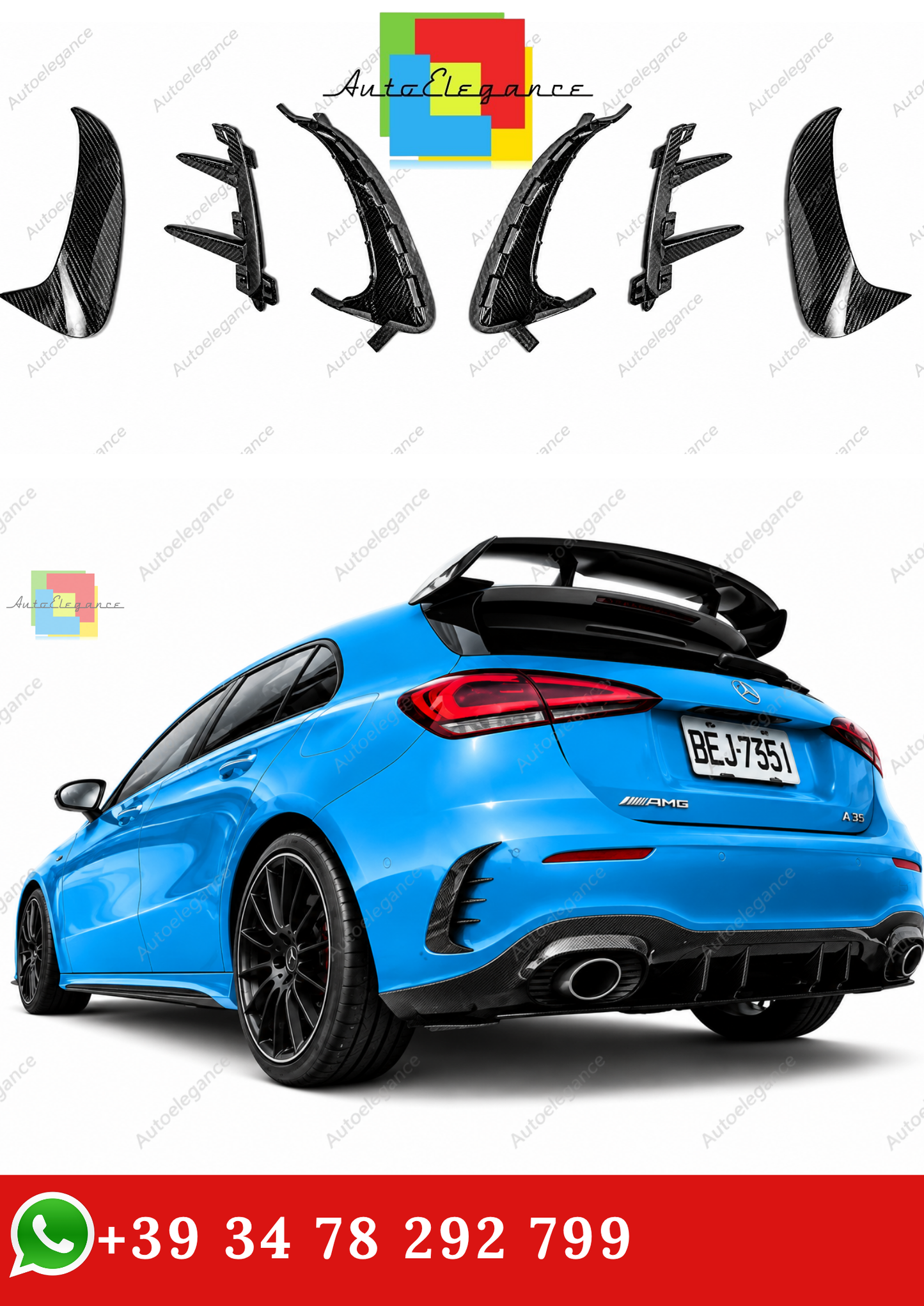 🔥COPPIA DI ALETTE POSTERIORI MERCEDES W177 AMG LINE HATCHBACK FIBER CARBONI🔥