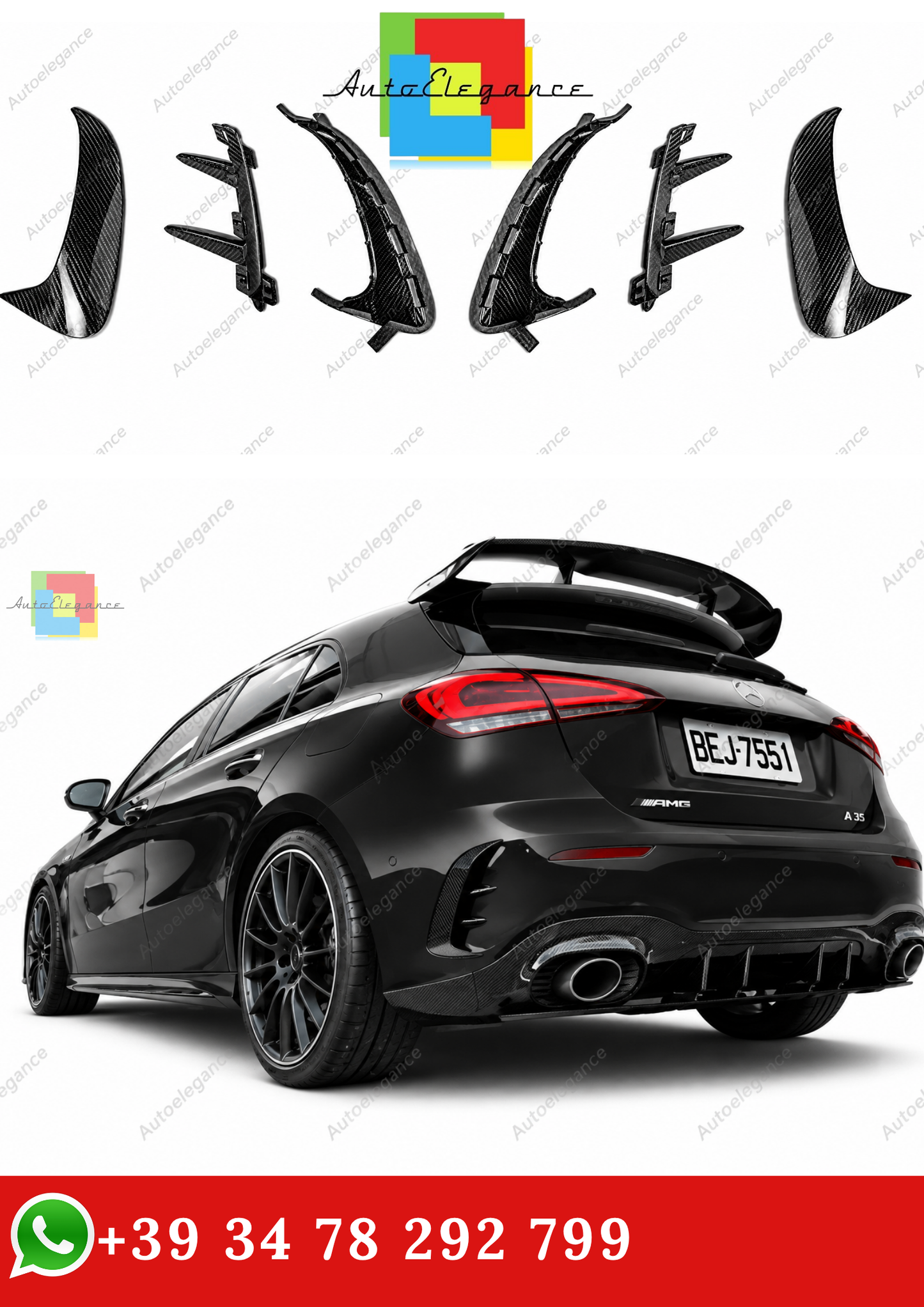 🔥COPPIA DI ALETTE POSTERIORI MERCEDES W177 AMG LINE HATCHBACK FIBER CARBONI🔥