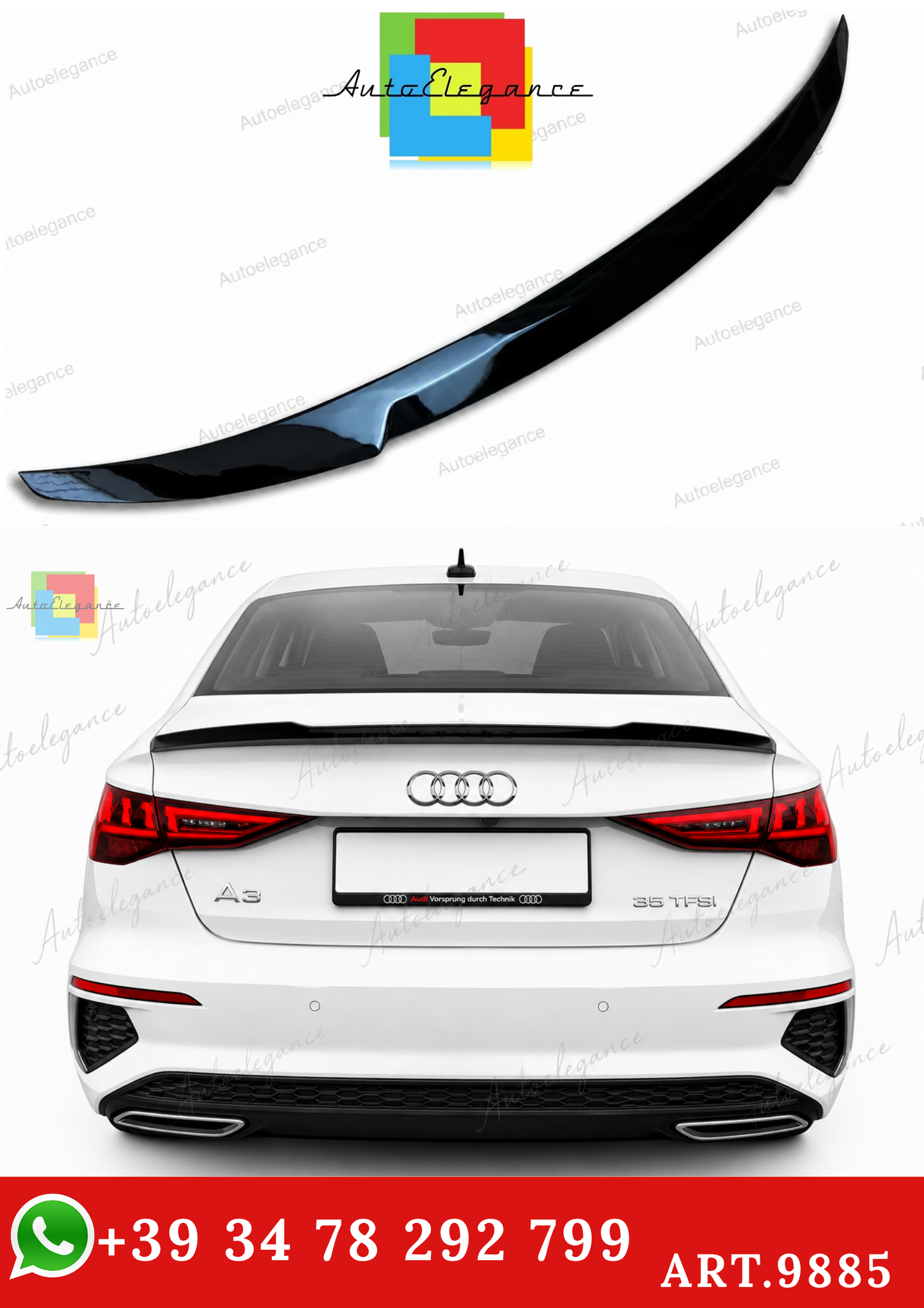 🔥ART.9885 SPOILER POSTERIORE STILE M4 PER AUDI A3 S3 RS3 8Y NERO LUCIDOo 20+🔥