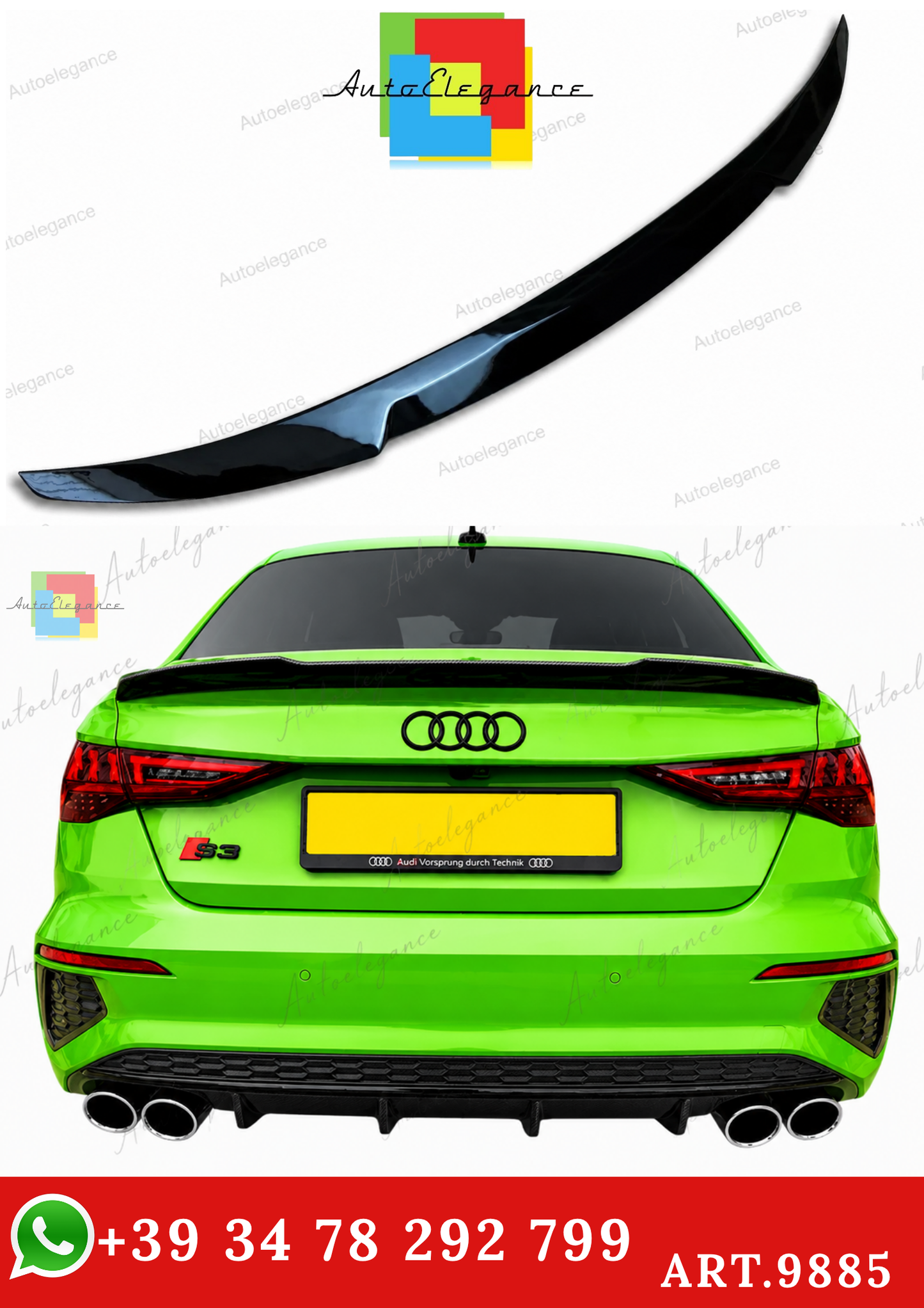 🔥ART.9885 SPOILER POSTERIORE STILE M4 PER AUDI A3 S3 RS3 8Y NERO LUCIDOo 20+🔥