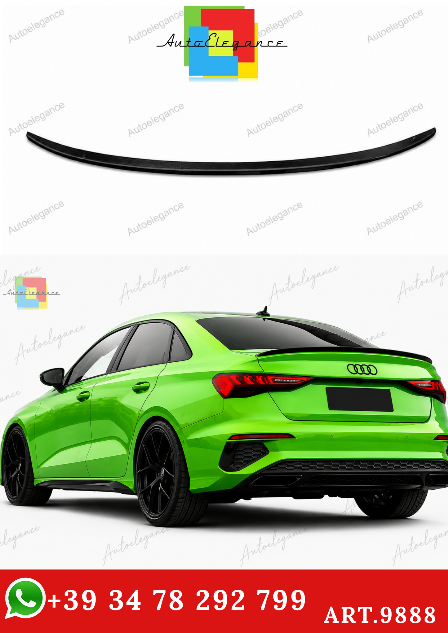 🔥ART.9888 SPOILER STILE S3 NERO LUCIDO PER AUDI A3 S3 RS3 8Y BERLINA 20+🔥