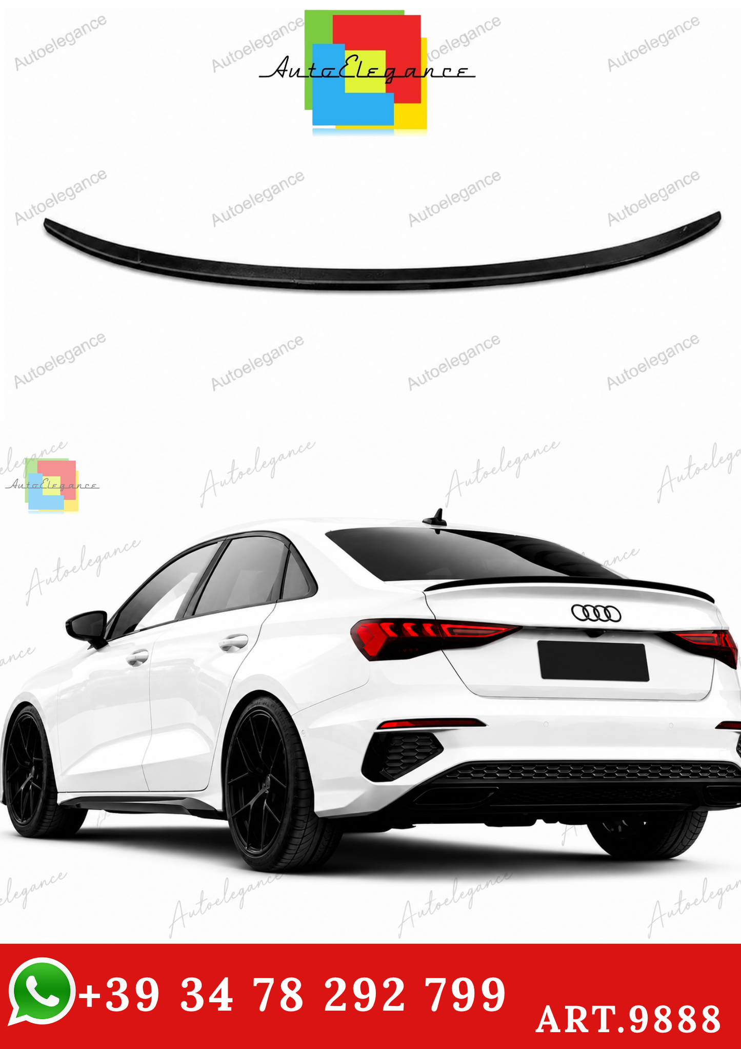 🔥ART.9888 SPOILER STILE S3 NERO LUCIDO PER AUDI A3 S3 RS3 8Y BERLINA 20+🔥