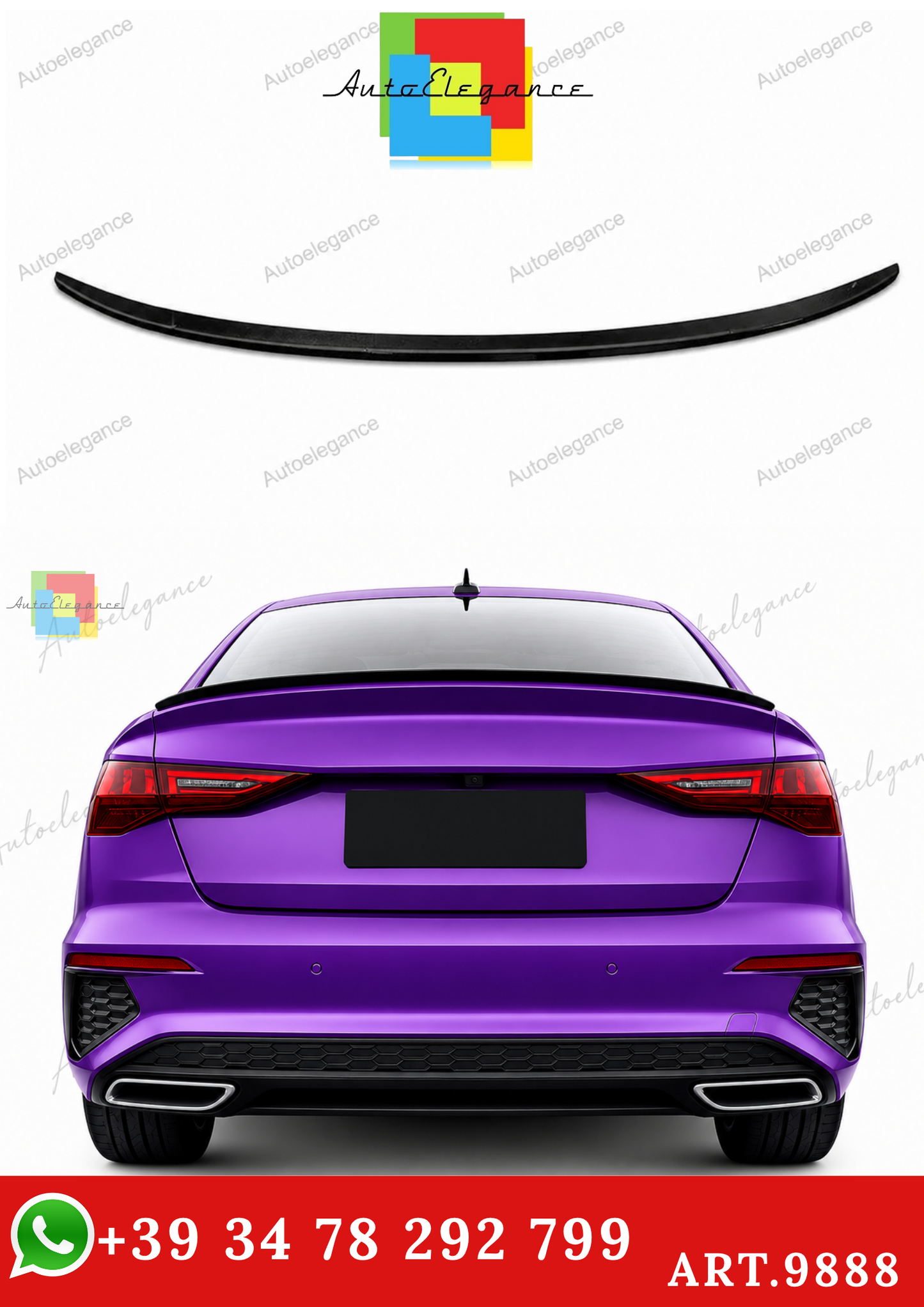 🔥ART.9888 SPOILER STILE S3 NERO LUCIDO PER AUDI A3 S3 RS3 8Y BERLINA 20+🔥