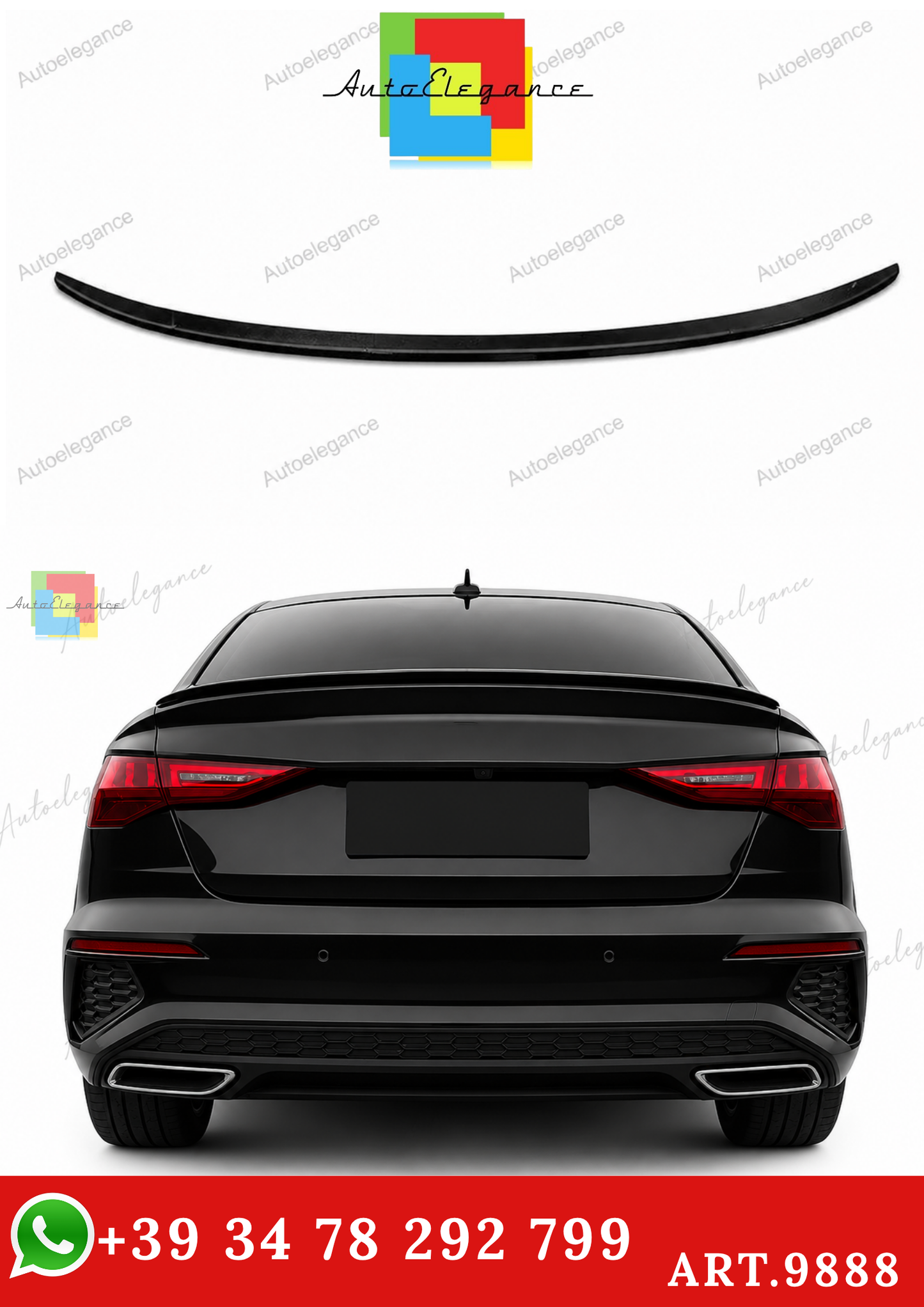 🔥ART.9888 SPOILER STILE S3 NERO LUCIDO PER AUDI A3 S3 RS3 8Y BERLINA 20+🔥