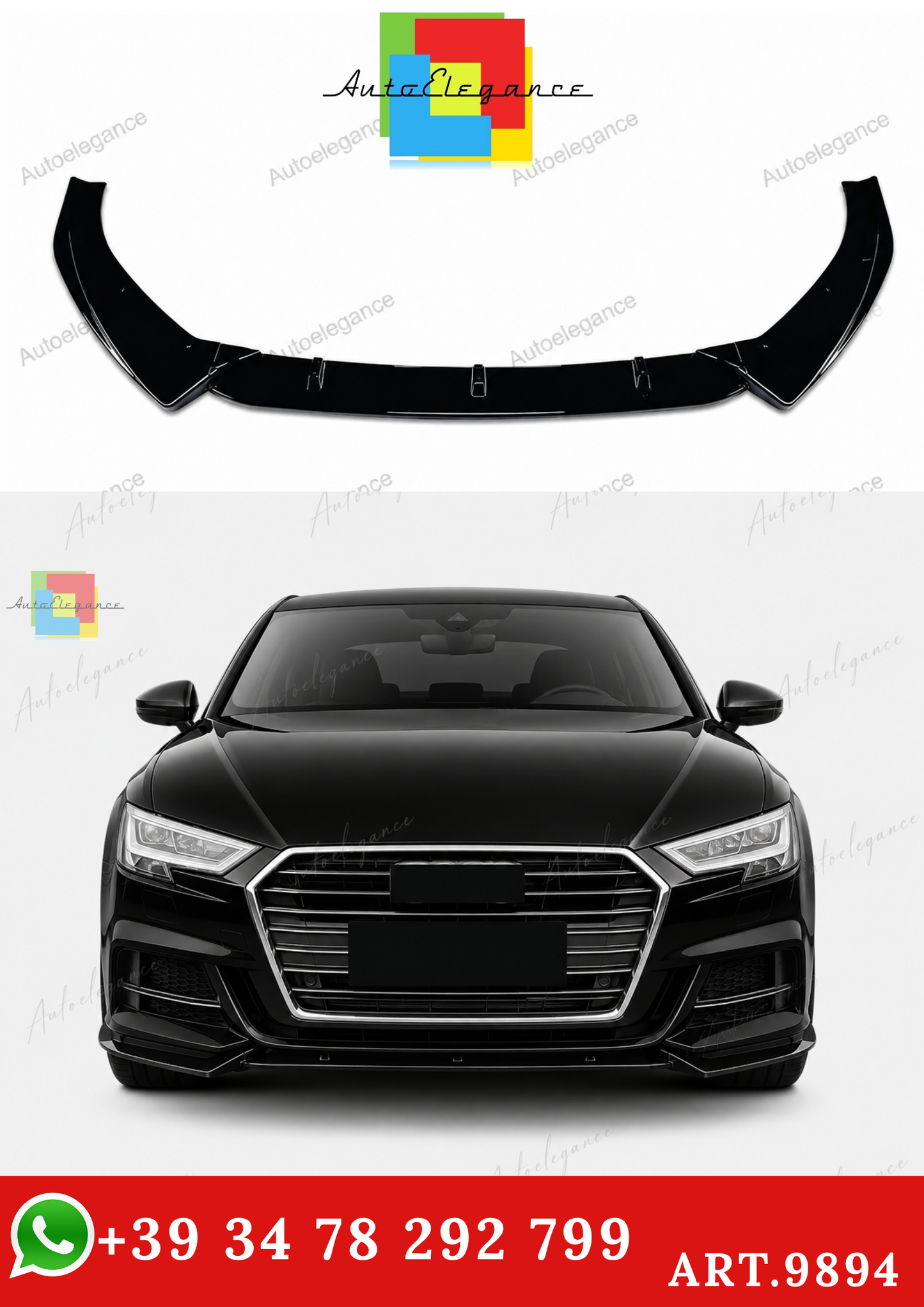 🔥ART.9894 SPLITTER ANTERIORE PER AUDI A3 S3 S LINE 8V NERO LUCIDO 2017-2020🔥
