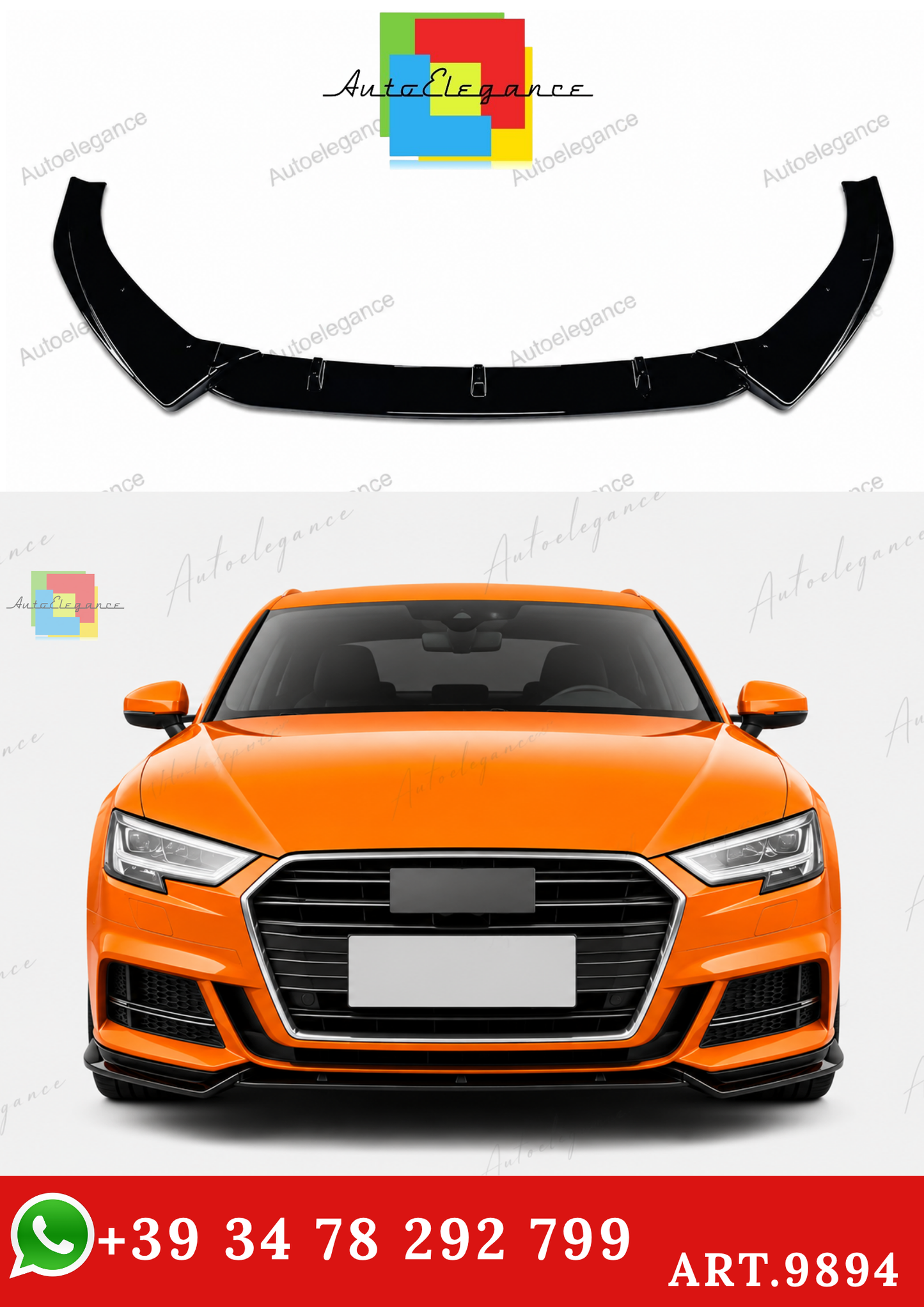 🔥ART.9894 SPLITTER ANTERIORE PER AUDI A3 S3 S LINE 8V NERO LUCIDO 2017-2020🔥