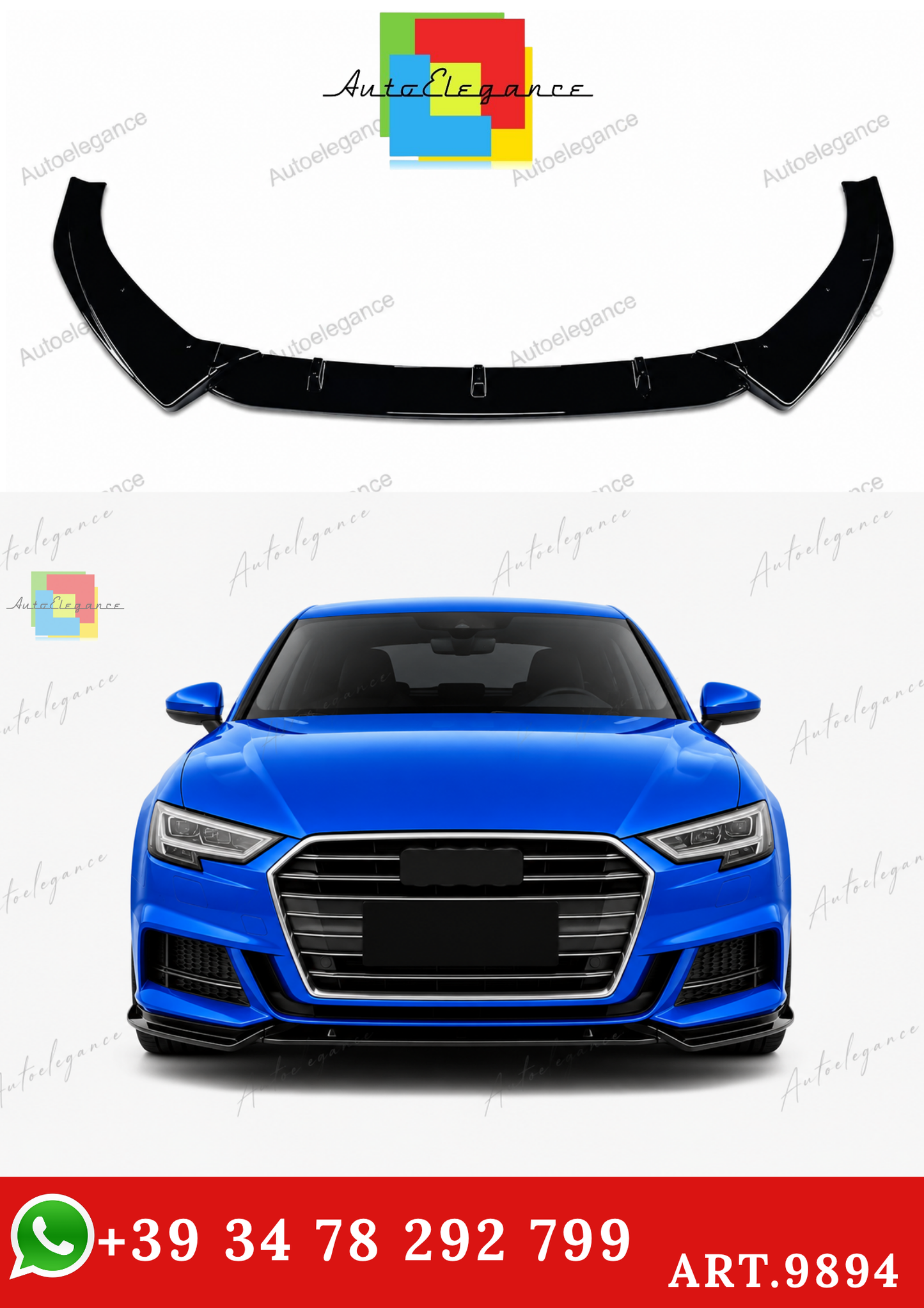🔥ART.9894 SPLITTER ANTERIORE PER AUDI A3 S3 S LINE 8V NERO LUCIDO 2017-2020🔥