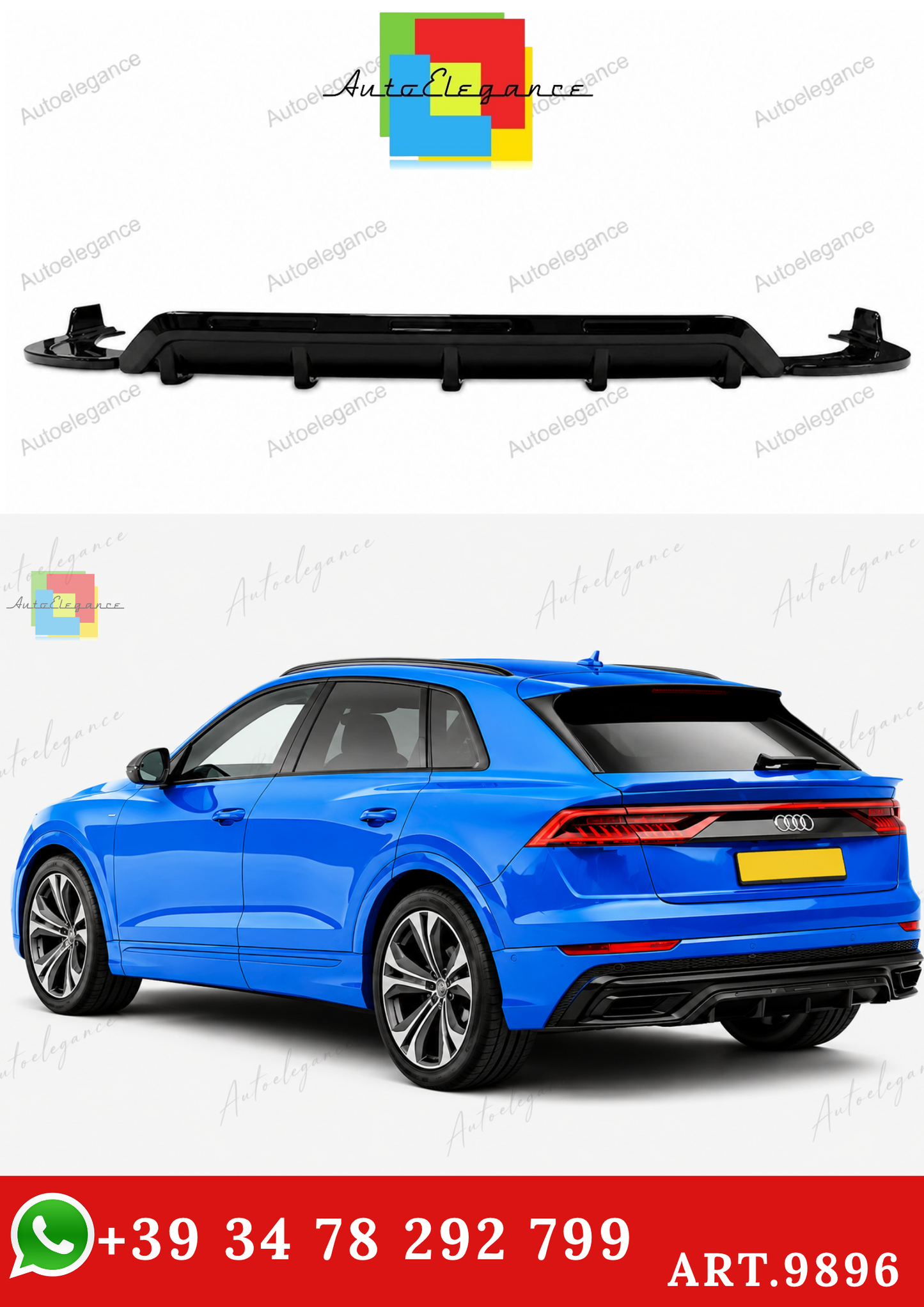🔥ART.9896 DIFFUSORE POSTERIORE PER AUDI Q8 S LINE 2018+ NERO LUCIDO🔥