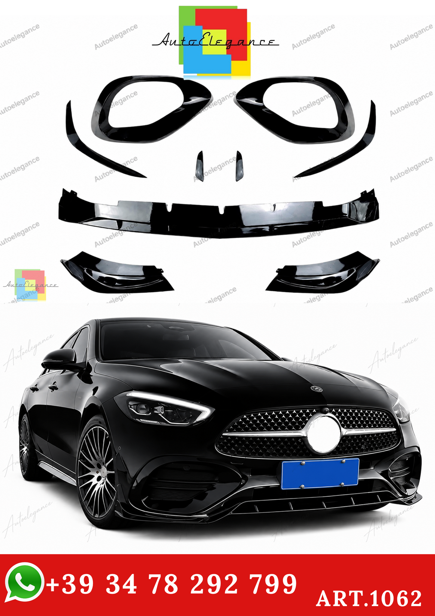 🔥ART.1062 KIT AERO ANTERIORE PER MERCEDES CLASSE C W206 2021 AMG NERO LUCIDO🔥
