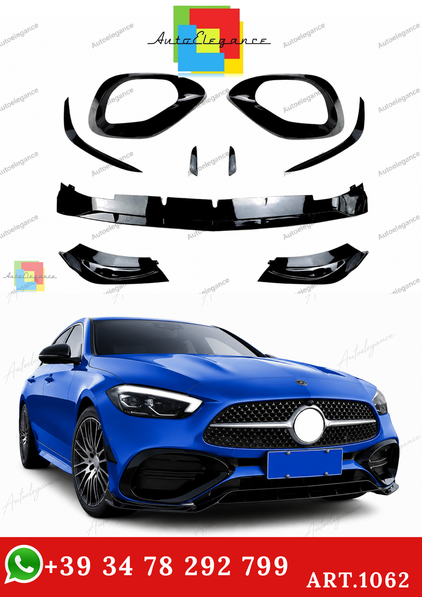 🔥ART.1062 KIT AERO ANTERIORE PER MERCEDES CLASSE C W206 2021 AMG NERO LUCIDO🔥