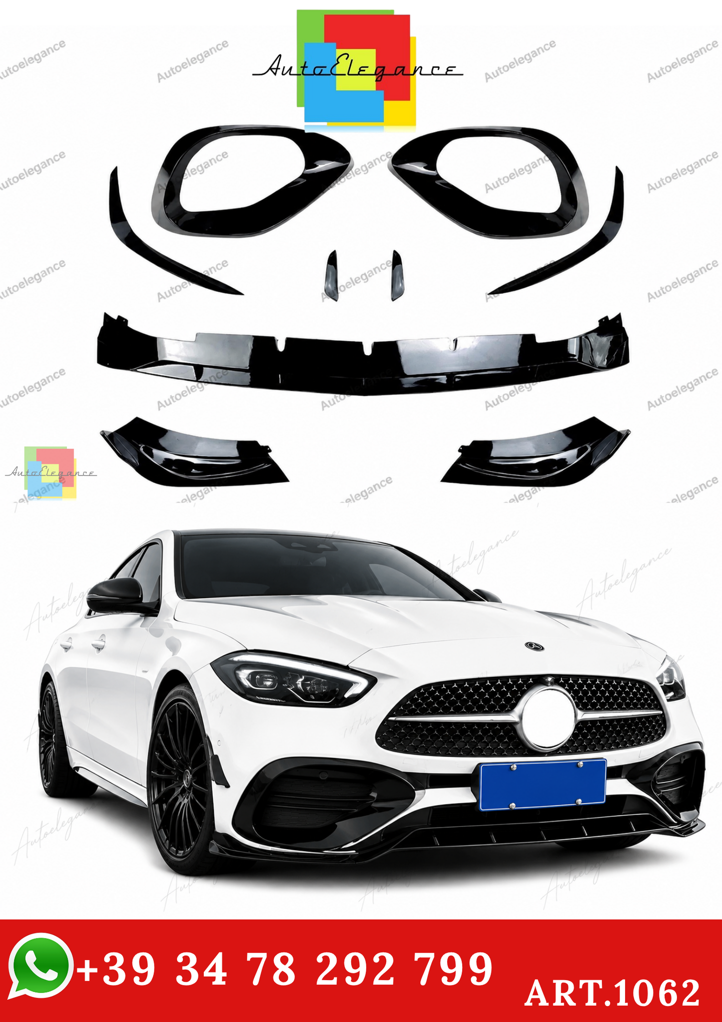 🔥ART.1062 KIT AERO ANTERIORE PER MERCEDES CLASSE C W206 2021 AMG NERO LUCIDO🔥
