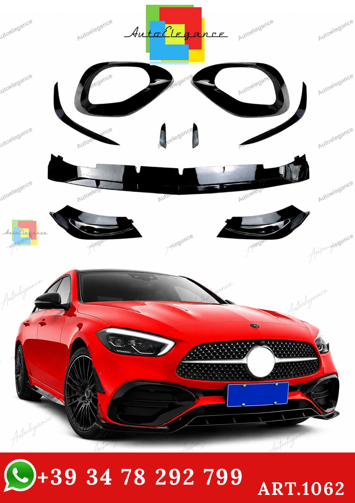 🔥ART.1062 KIT AERO ANTERIORE PER MERCEDES CLASSE C W206 2021 AMG NERO LUCIDO🔥