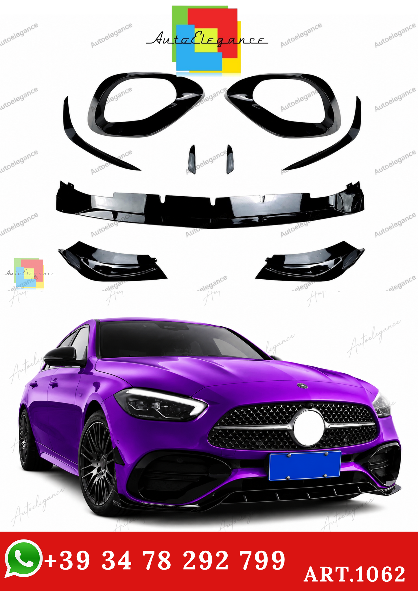 🔥ART.1062 KIT AERO ANTERIORE PER MERCEDES CLASSE C W206 2021 AMG NERO LUCIDO🔥