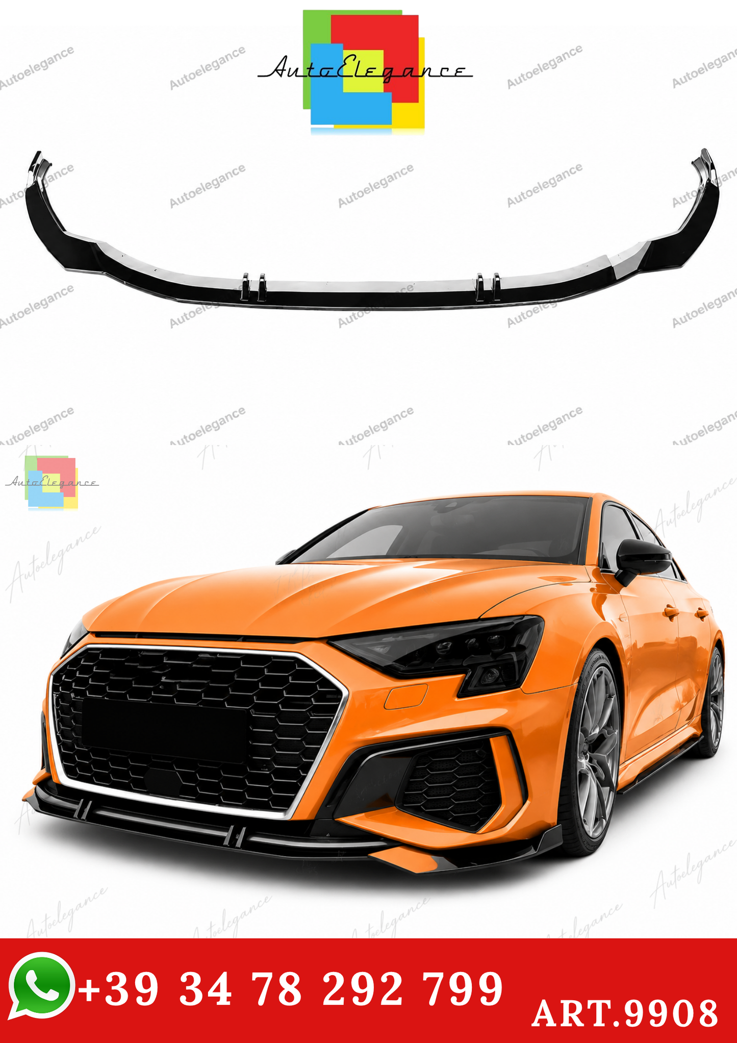 🔥ART.9908 SPLITTER ANTERIORE PER AUDI A3 S3 S LINE 8Y LABBRO NERO LUCIDO 20+🔥