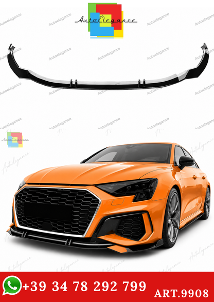 🔥ART.9908 SPLITTER ANTERIORE PER AUDI A3 S3 S LINE 8Y LABBRO NERO LUCIDO 20+🔥