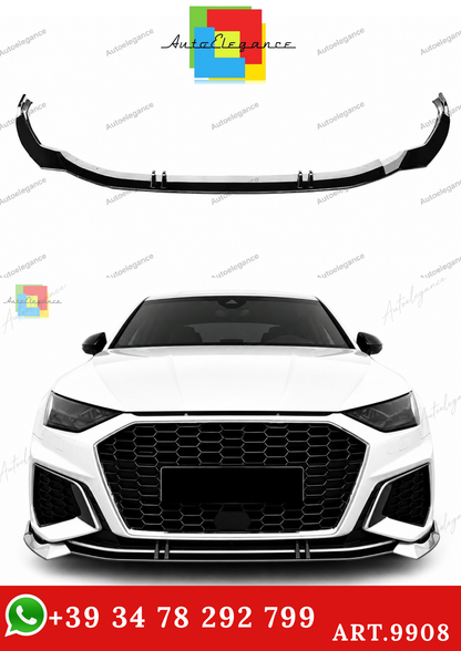 🔥ART.9908 SPLITTER ANTERIORE PER AUDI A3 S3 S LINE 8Y LABBRO NERO LUCIDO 20+🔥