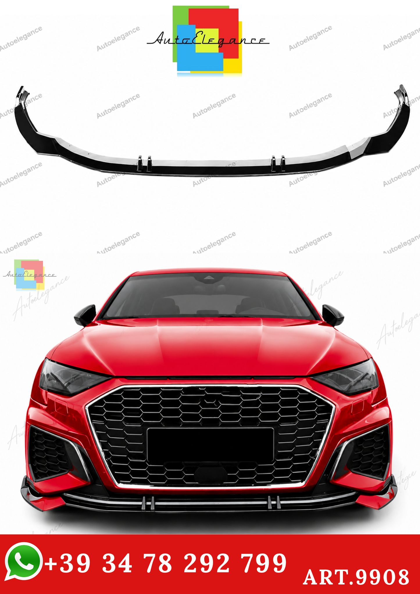 🔥ART.9908 SPLITTER ANTERIORE PER AUDI A3 S3 S LINE 8Y LABBRO NERO LUCIDO 20+🔥