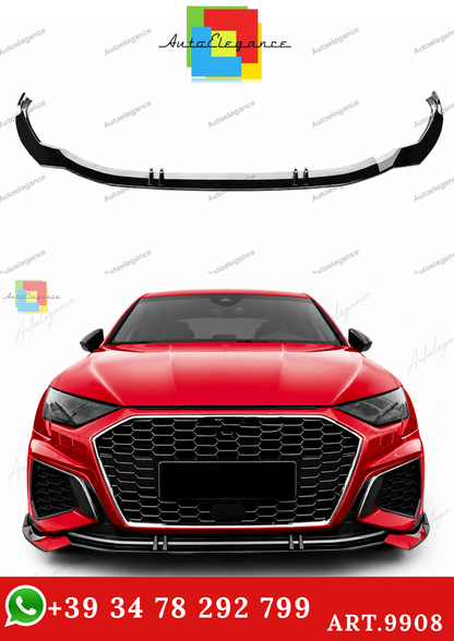 🔥ART.9908 SPLITTER ANTERIORE PER AUDI A3 S3 S LINE 8Y LABBRO NERO LUCIDO 20+🔥