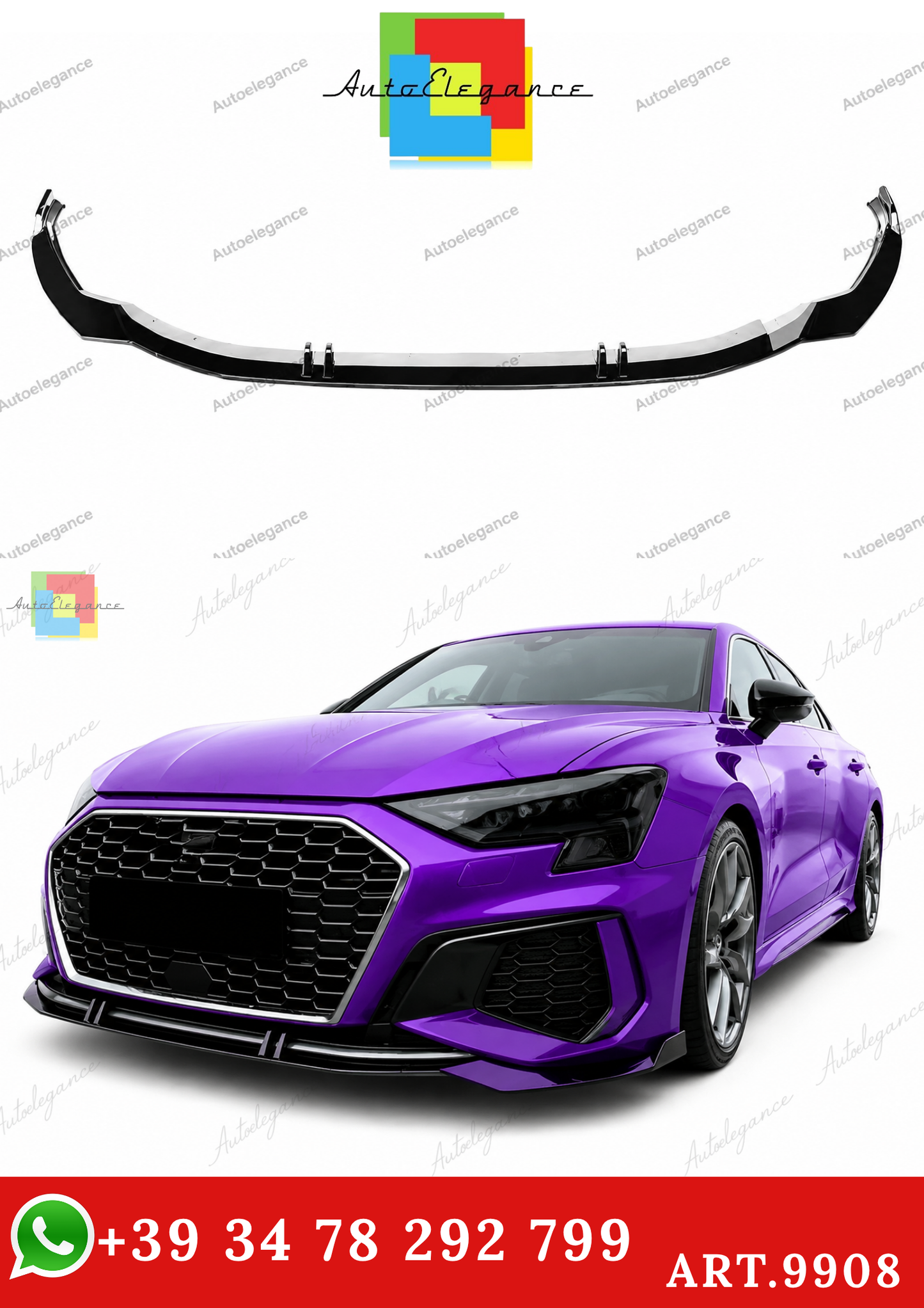 🔥ART.9908 SPLITTER ANTERIORE PER AUDI A3 S3 S LINE 8Y LABBRO NERO LUCIDO 20+🔥