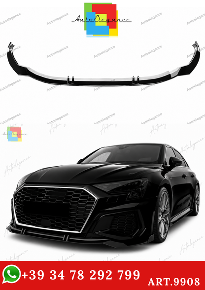 🔥ART.9908 SPLITTER ANTERIORE PER AUDI A3 S3 S LINE 8Y LABBRO NERO LUCIDO 20+🔥