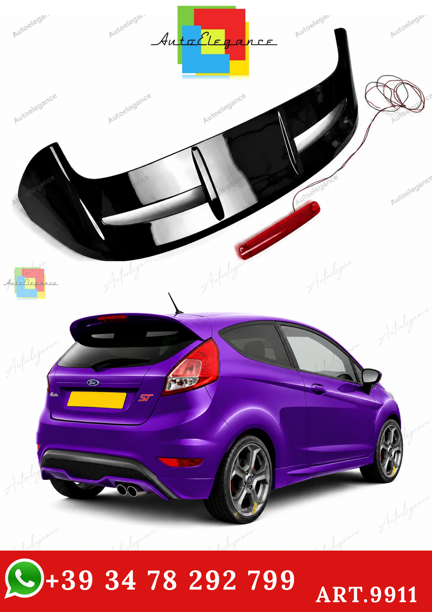 🔥ART.9911 SPOILER IN STILE 'ST LOOK' PER FORD FIESTA MK7 MK7.5 NERO LUCIDO🔥