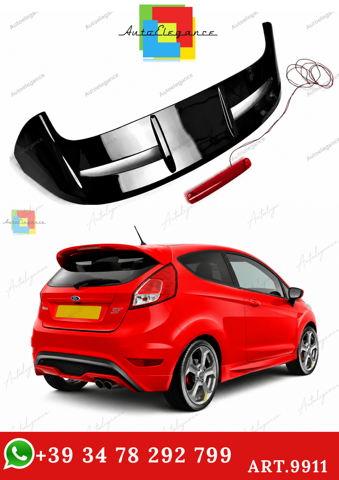 🔥ART.9911 SPOILER IN STILE 'ST LOOK' PER FORD FIESTA MK7 MK7.5 NERO LUCIDO🔥