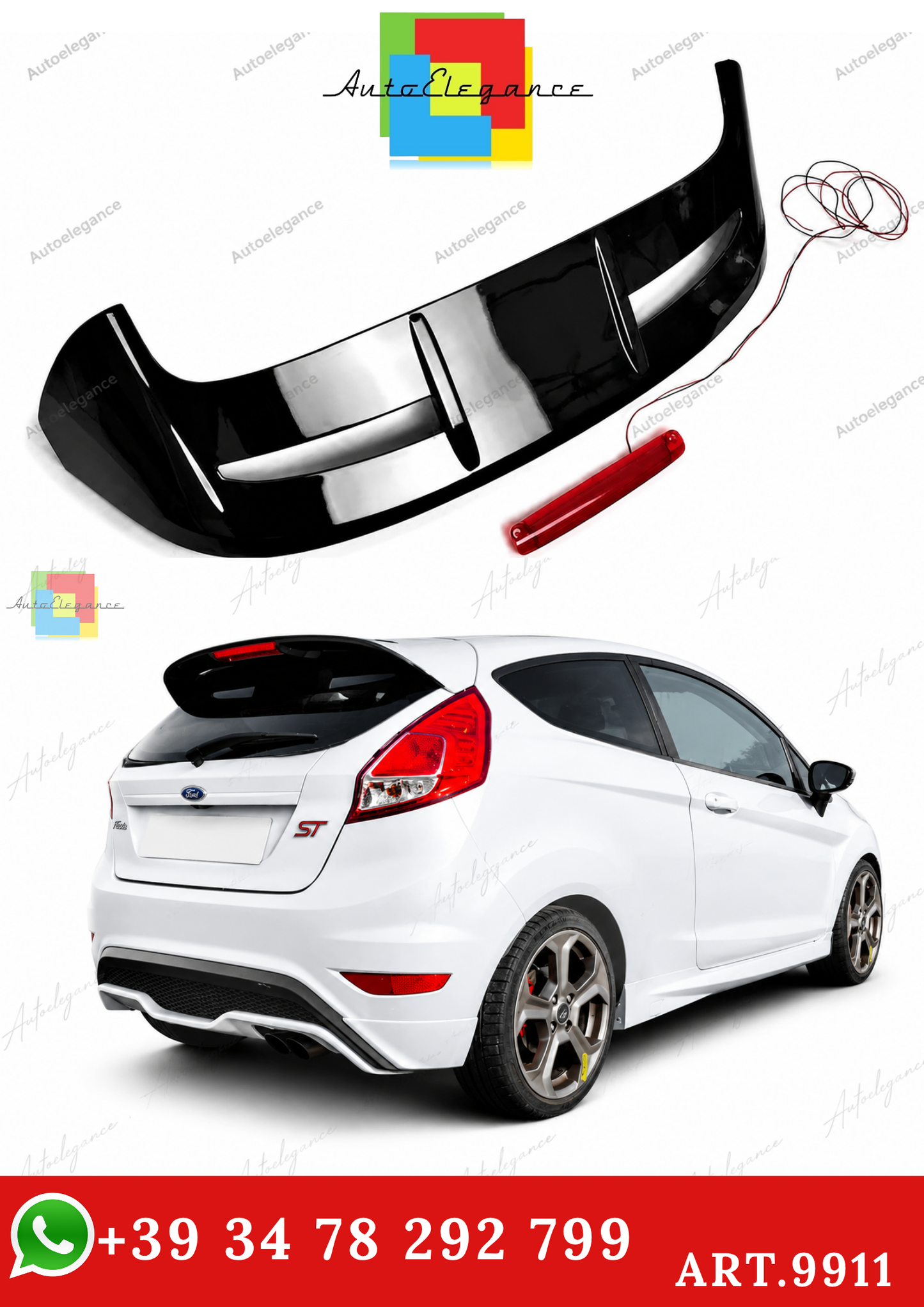 🔥ART.9911 SPOILER IN STILE 'ST LOOK' PER FORD FIESTA MK7 MK7.5 NERO LUCIDO🔥