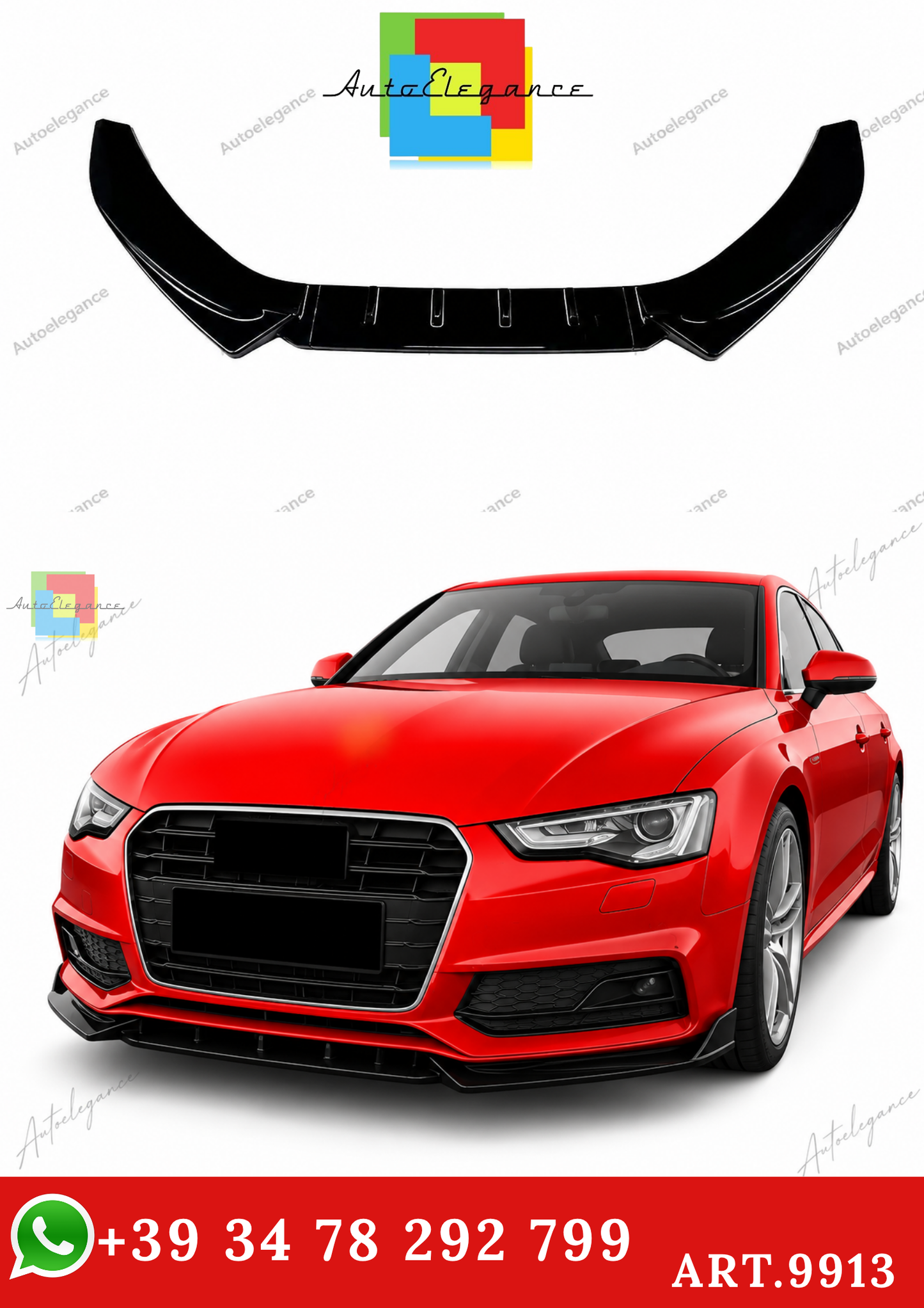 🔥ART.9913 SPLITTER ANTERIORE PER AUDI A5 S5 S LINE B8.5 FACELIFT NERO LUCIDO🔥